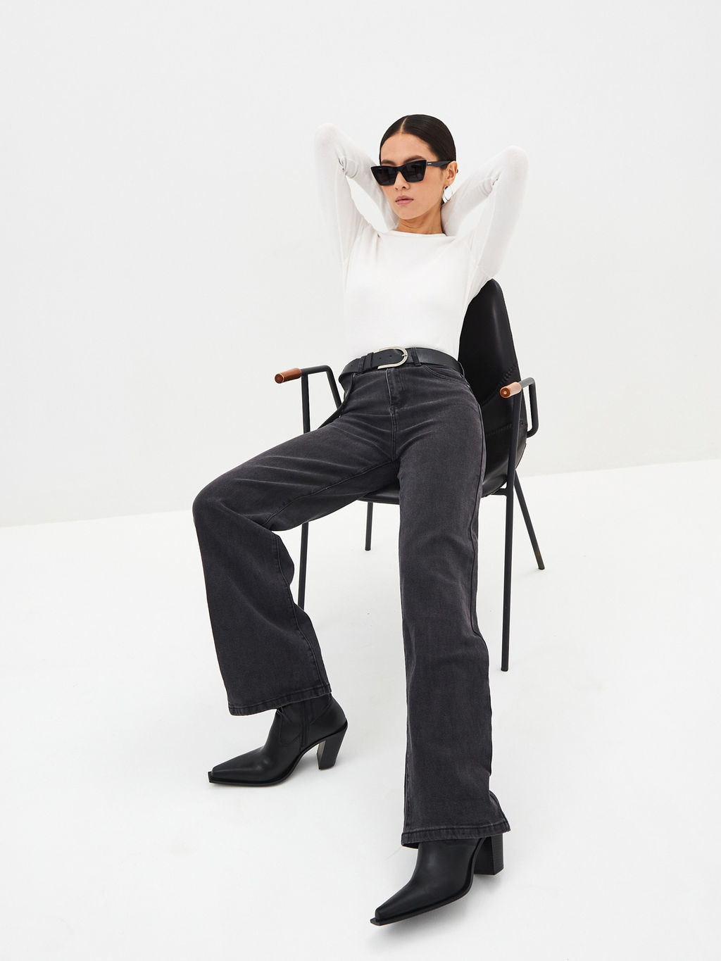 Женские джинсы широкие с высокой посадкой - Mossmore фото 40