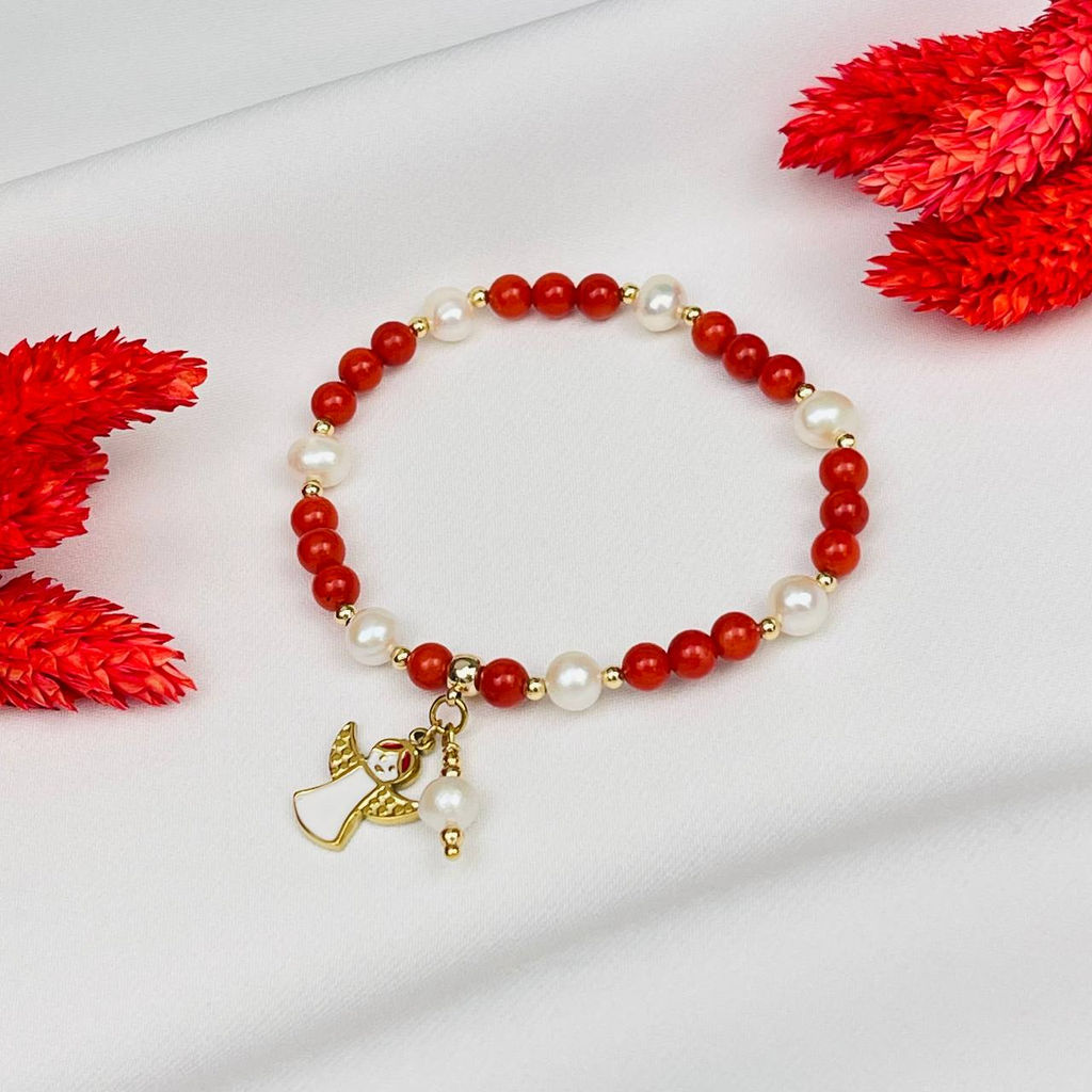 Браслет из Коралла и Жемчуга с подвеской Ангел - Радуга самоцветов фото 2