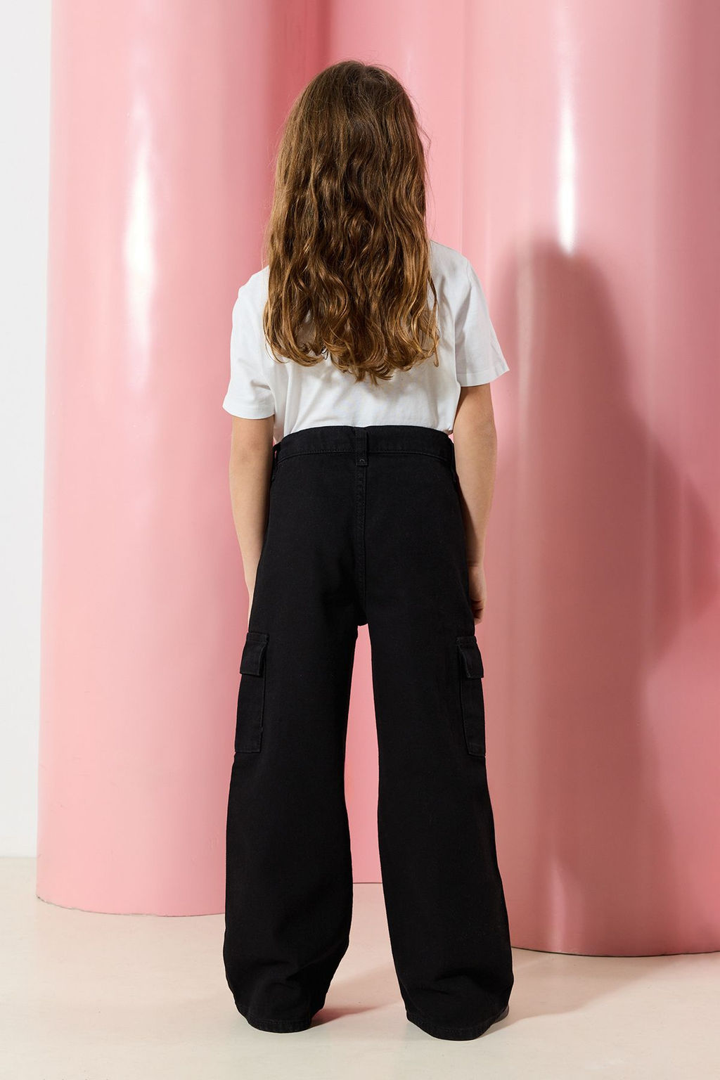 Siyah K?z Cocuk Wide Leg Kargo Cepli Pamuklu Denim Pantolon TKDSS24PL00001 - Trendyolmilla фото 4