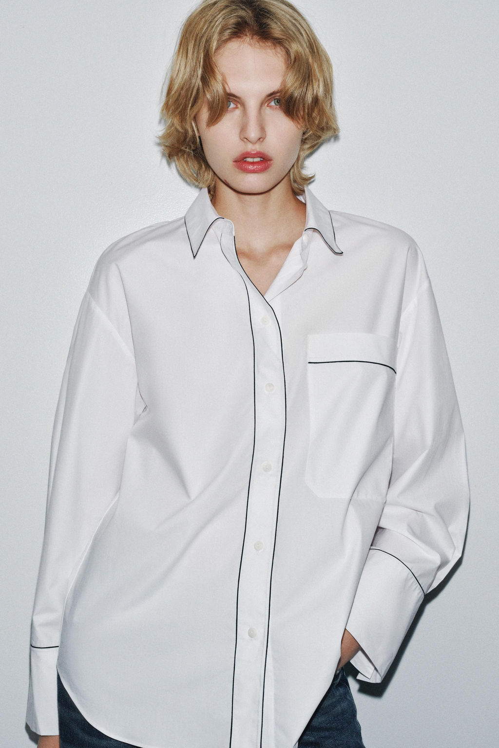 ZW COLLECTION CONTRAST POPLIN SHIRT - Zara фото 2