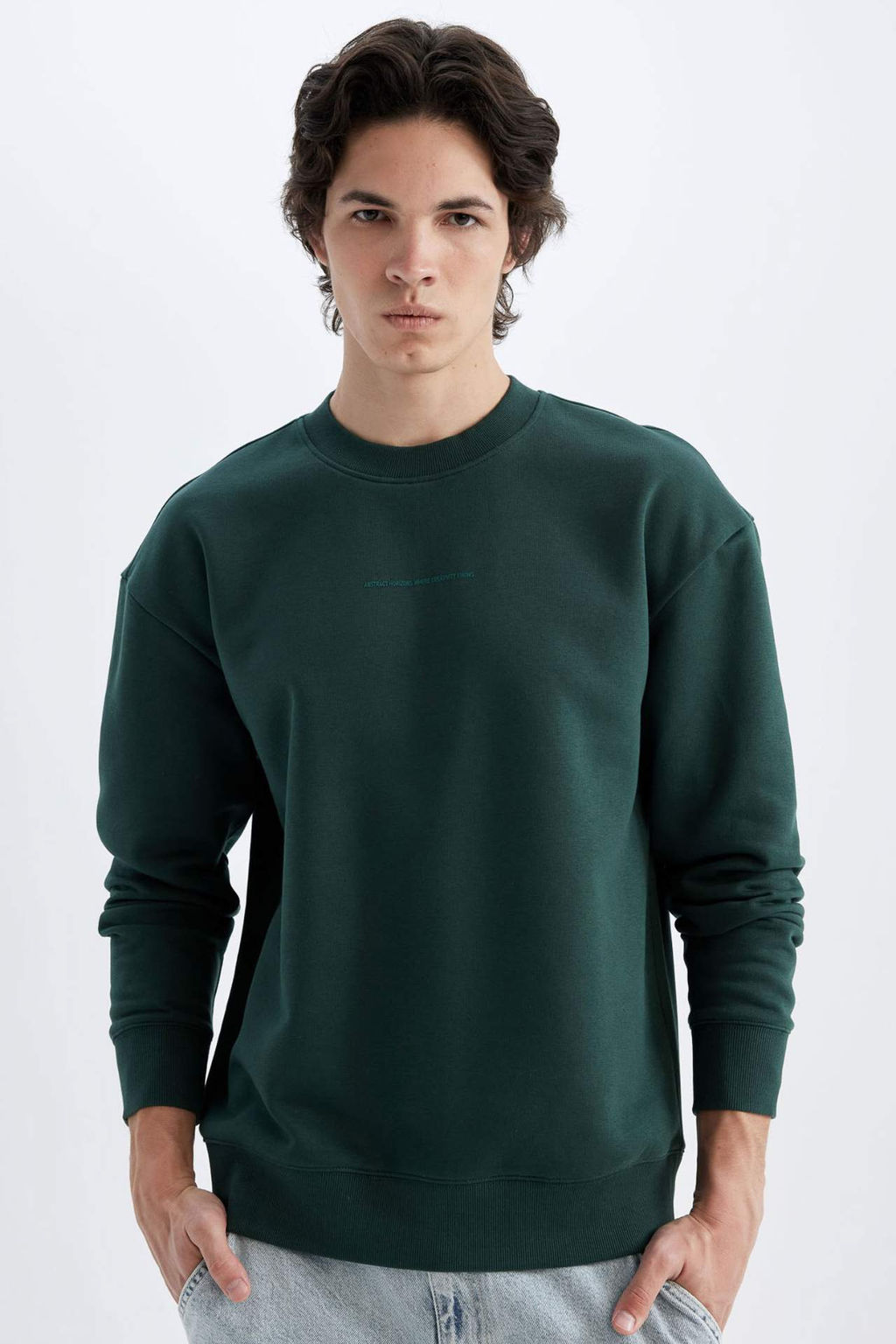 Boxy Fit Bisiklet Yaka Bask?l? Sweatshirt - Defacto фото 9