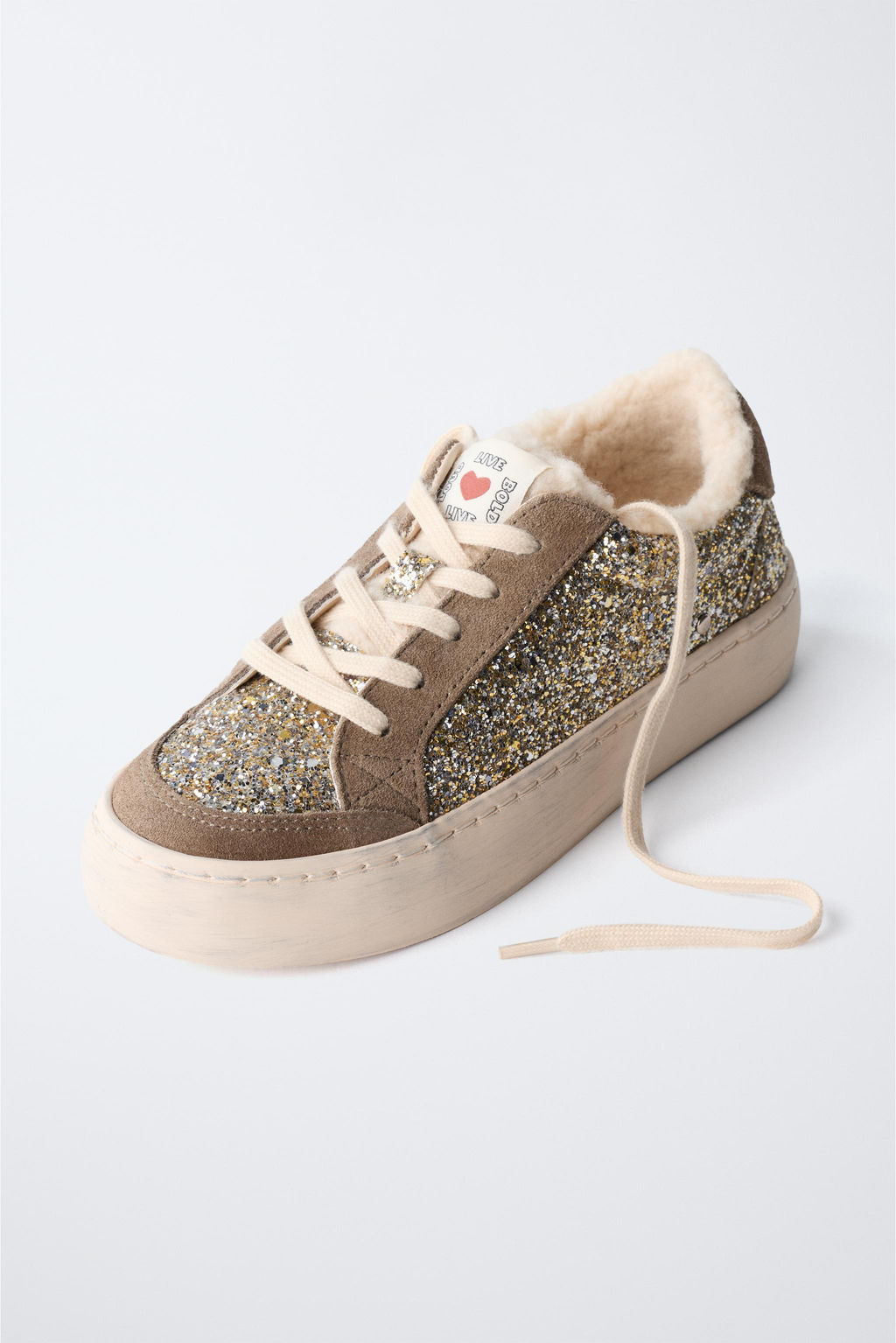 GLITTER FAUX SHEARLING SNEAKERS - Zara фото 11
