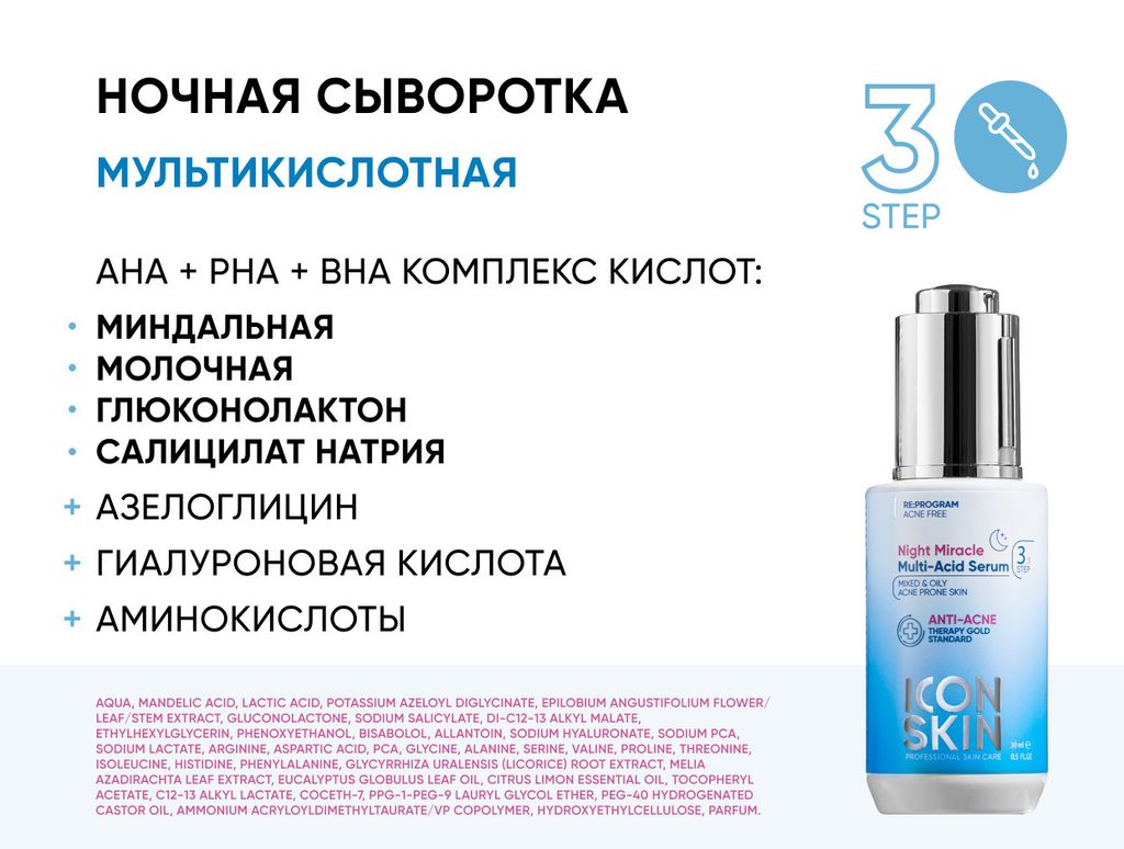 ICON SKIN Косметический набор для лечения акне легкой степени. 4 средства.  фото 8