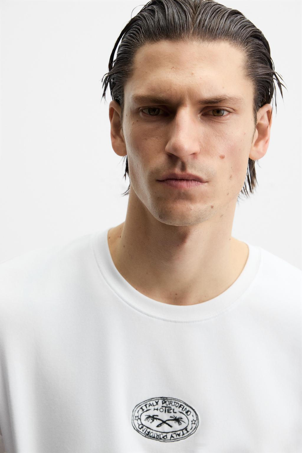 T-SHIRT WITH CONTRAST EMBROIDERY - Zara фото 5