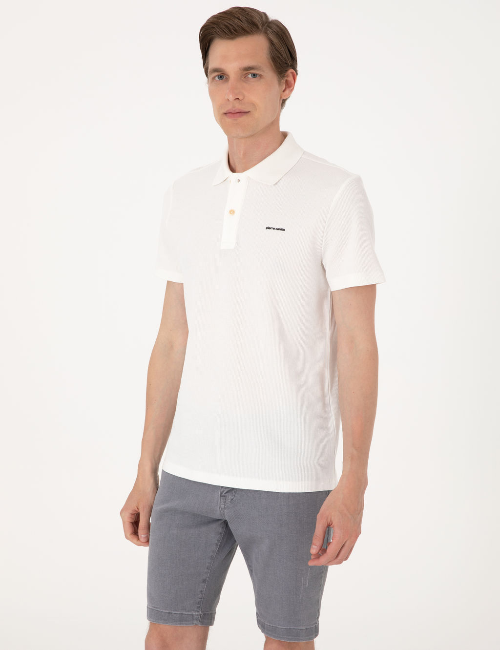 Ekru Slim Fit _rme Dokulu Polo Yaka Ti__rt