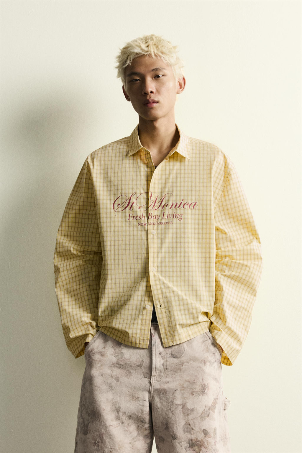 CAMISA RELAXED FIT CUADROS TEXTO ESTAMPADO / Amarillo - Zara фото 2
