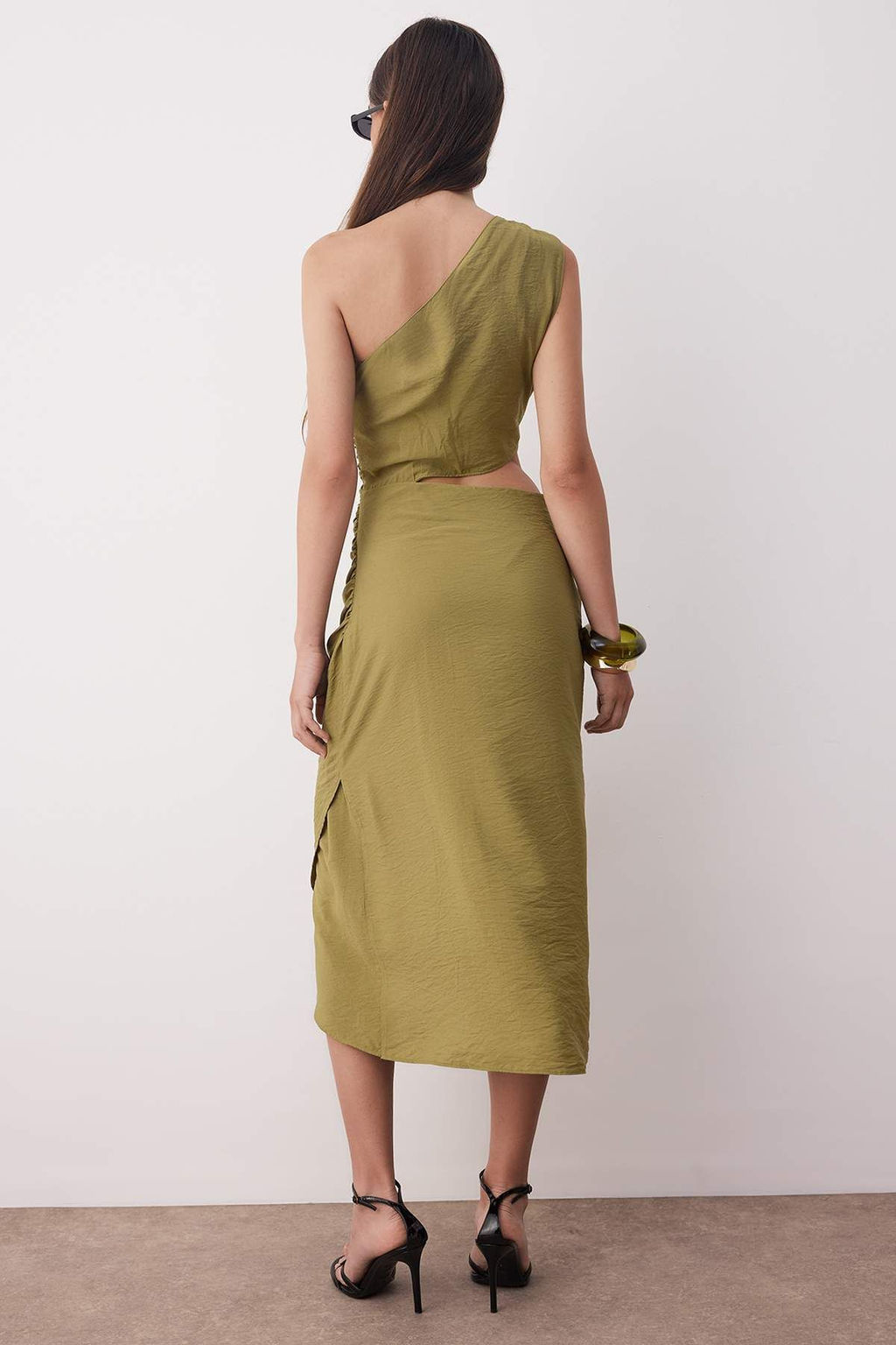 Haki Bel Cut Out/Pencere Detayl? Dokuma Midi Elbise TWOSS25EL00887 - Trendyolmilla фото 8