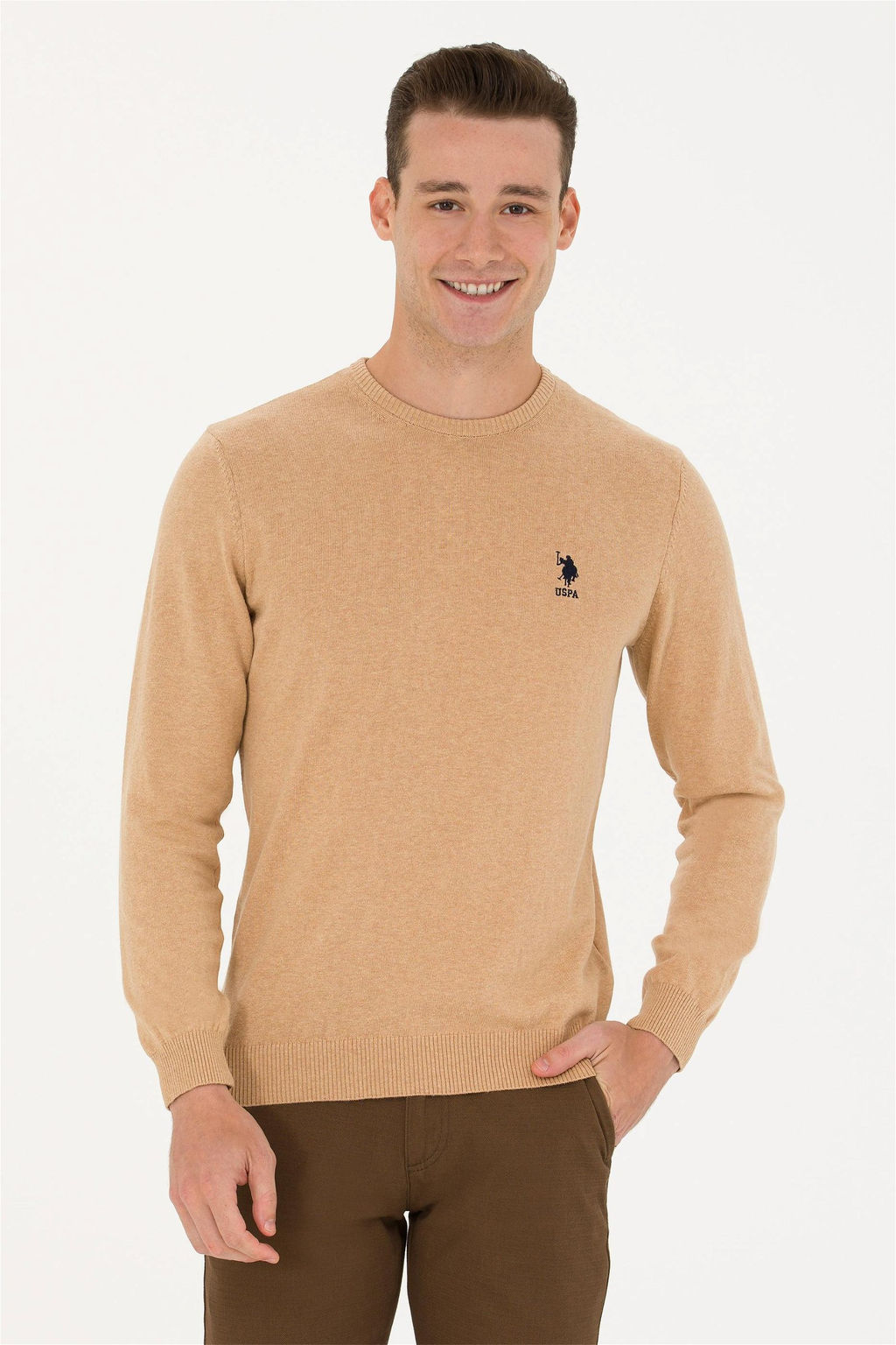 U. S. Polo Assn Мужской базовый свитер песочного меланжа - U.s. polo assn фото 7