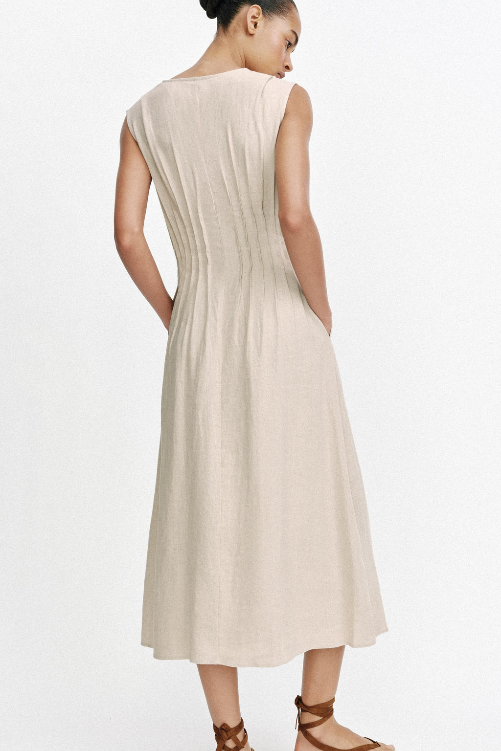 VESTIDO MIDI JARETAS CON LINO / Beige claro - Zara фото 5