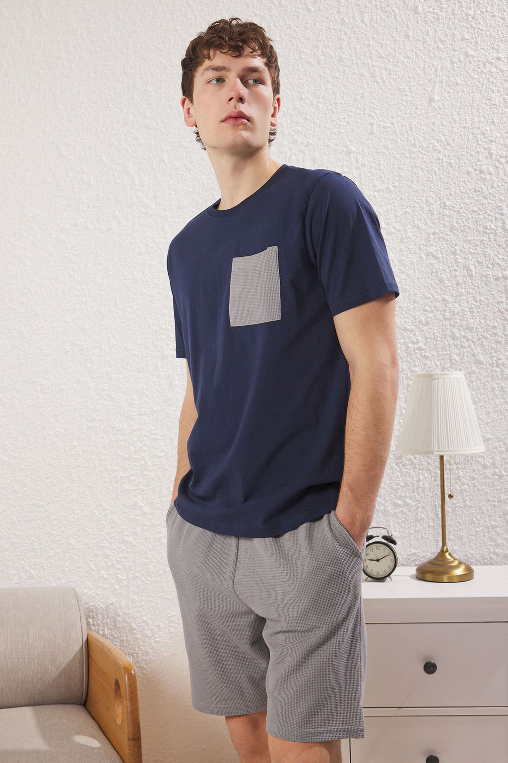 TRENDYOL MAN Lacivert Gri Regular Fit Dokulu Sortlu Orme Pijama Tak?m? TMNSS25PT00021 - Trendyolmilla фото 9