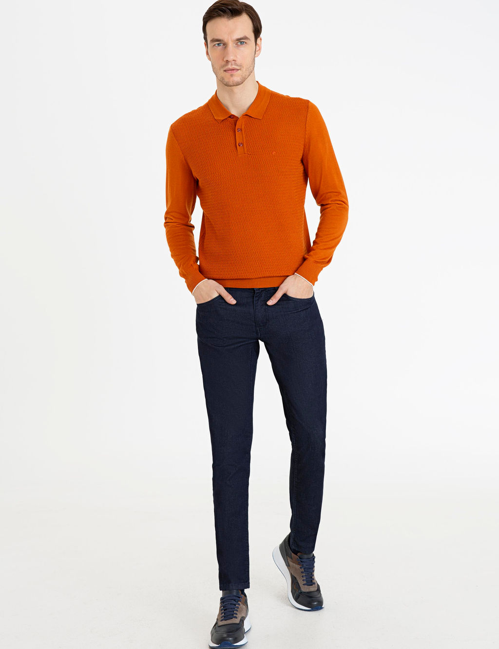 Свитер из полушерстяного трикотажа с воротником-поло стандартного кроя плитки - Cacharel фото 11