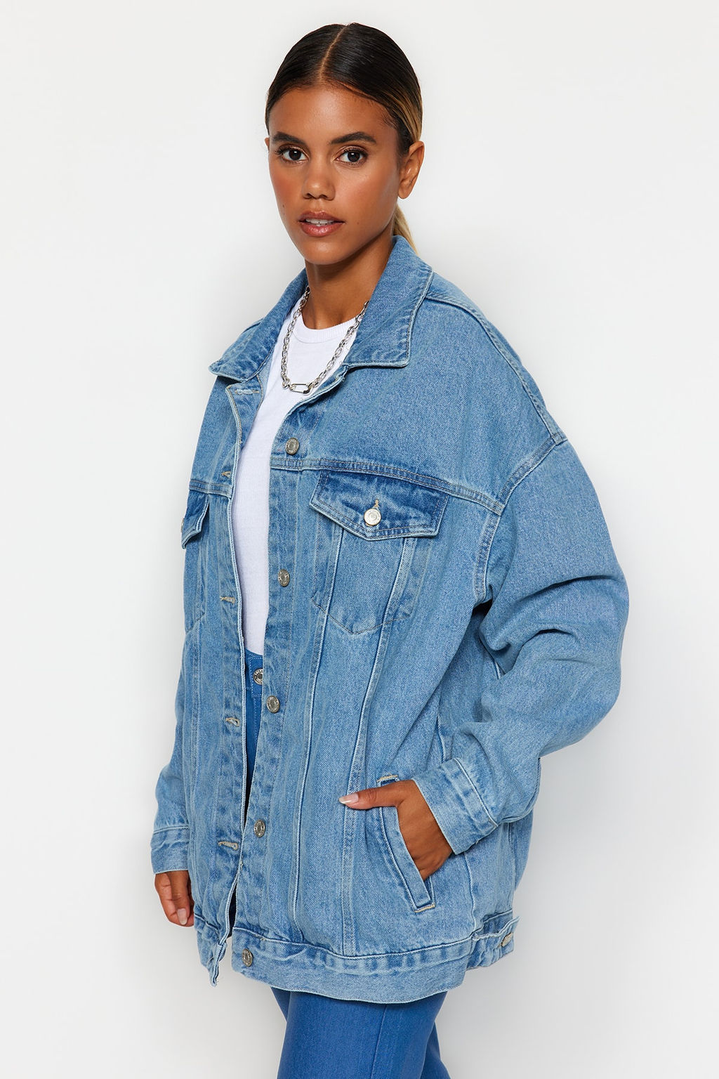 Mavi Oversize Trucker Denim Ceket TWOAW23CE00189 - Trendyolmilla фото 9