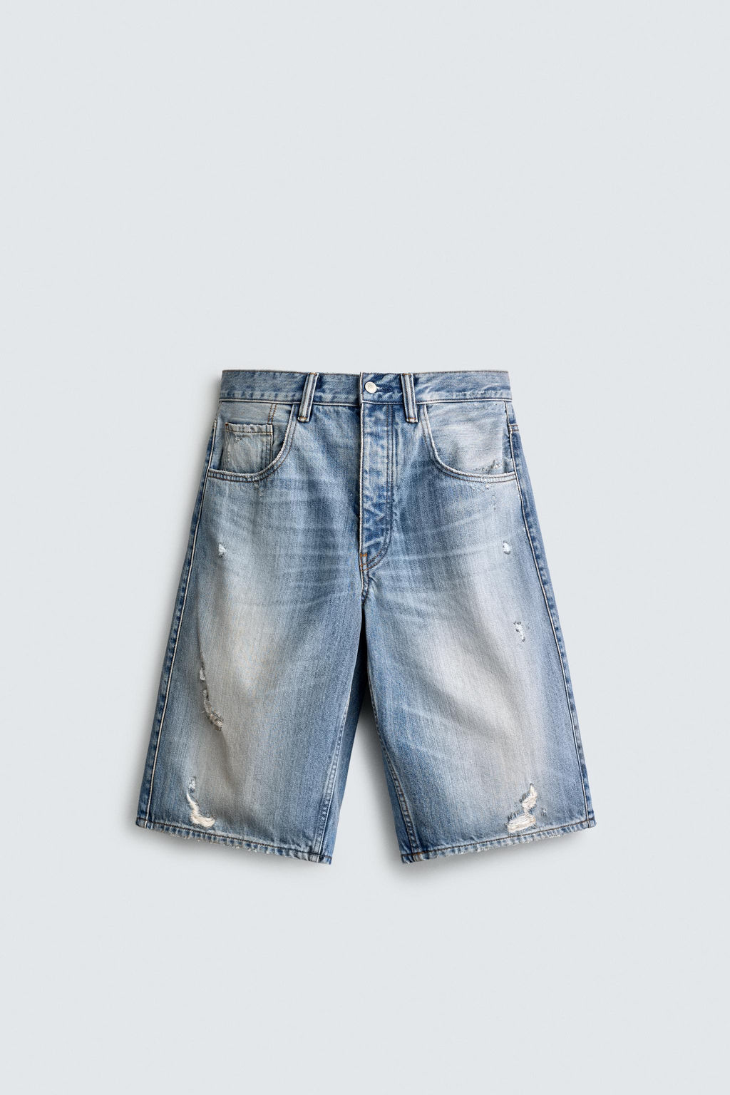 BERMUDA DENIM BAGGY FIT ROTOS / Azul medio - Zara фото 7