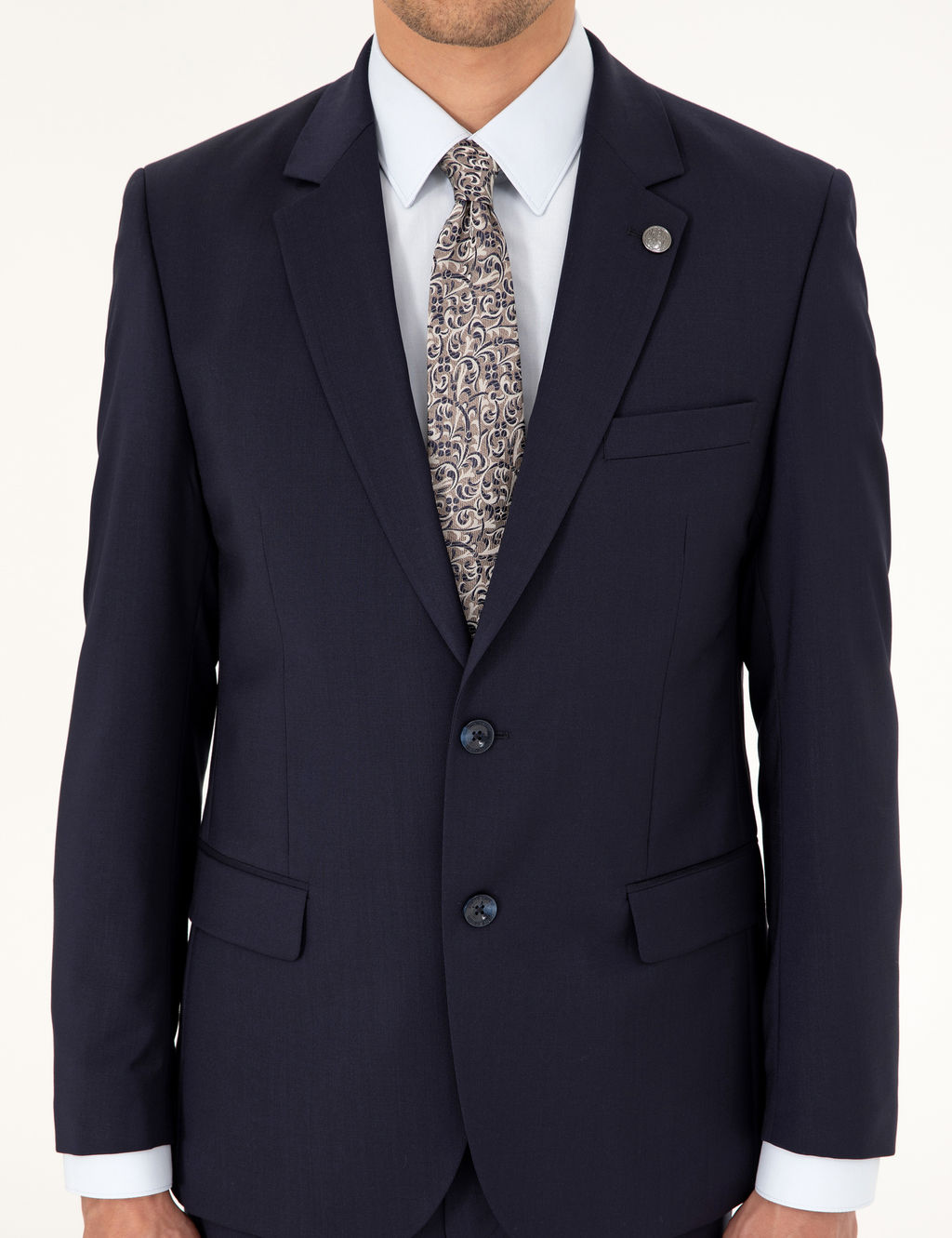 Lacivert Slim Fit %100 Y_n Tak_m Elbise