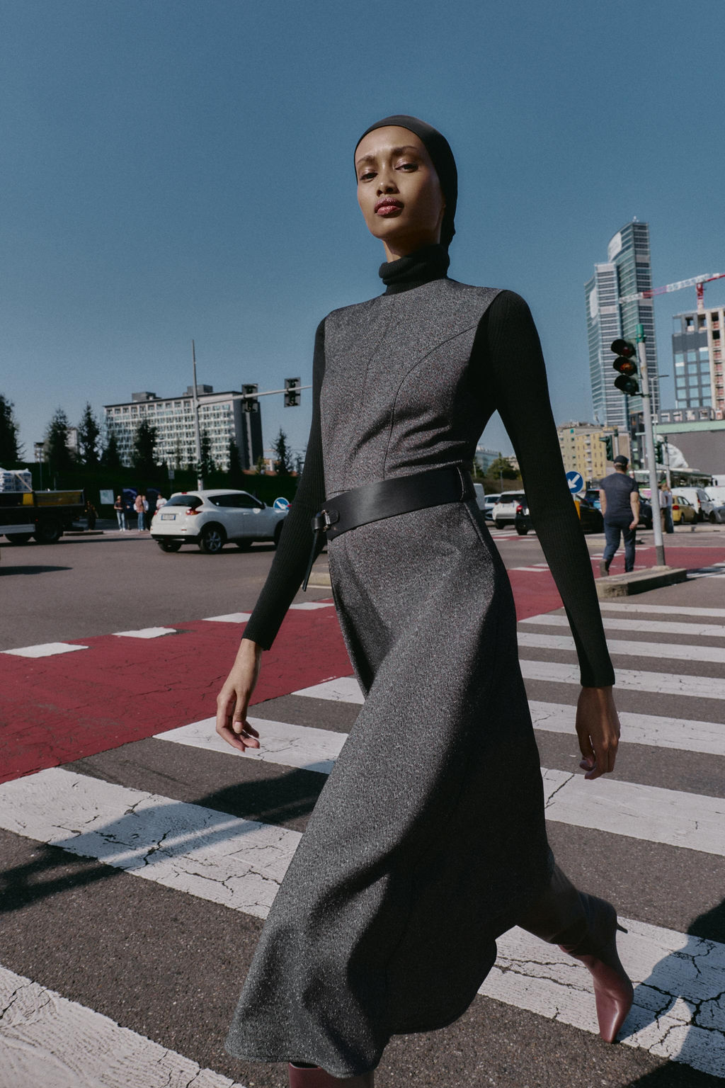 MELANGE MIDI DRESS WITH BELT