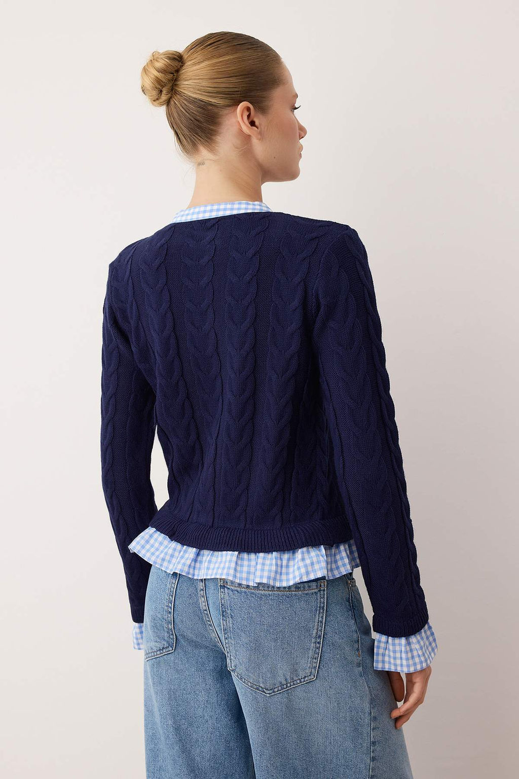 Lacivert Ekose Garni Yaka Detayl? Triko H?rka TWOAW26HI00259