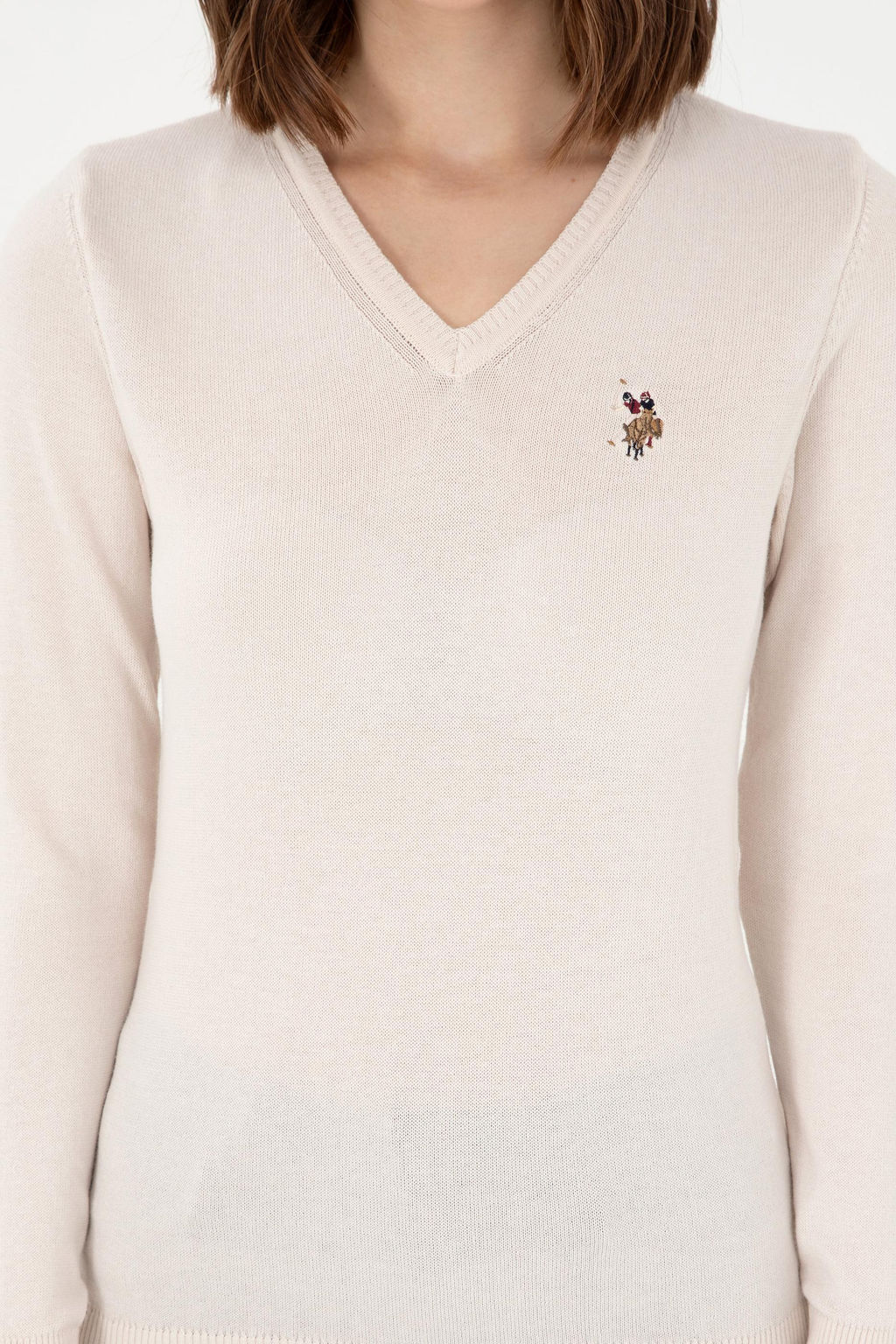 Женский базовый свитер кремового меланжевого цвета - U.s. polo assn фото 6