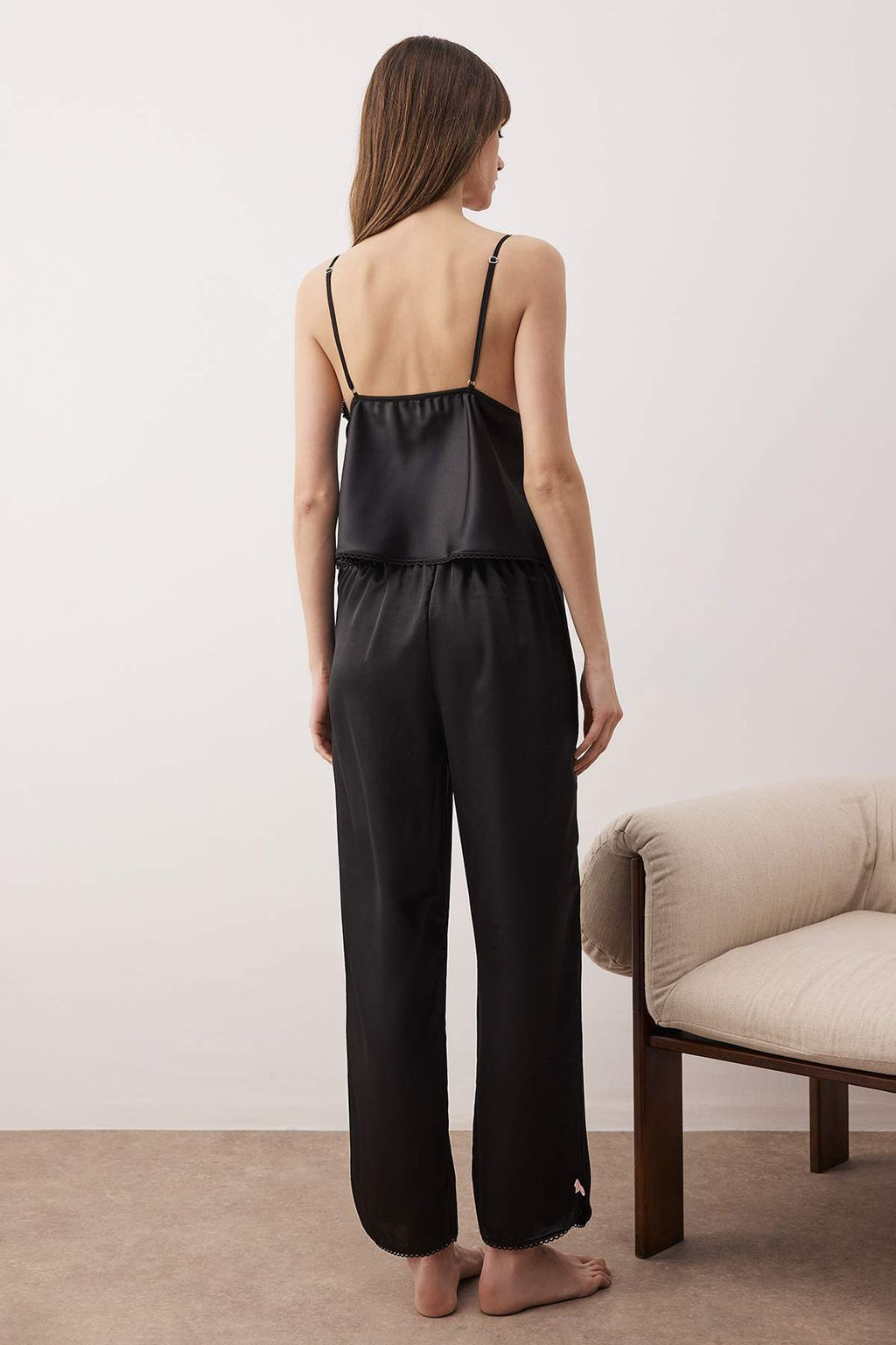 Siyah 4lu Ceyiz Set Saten Dokuma Gecelik+Sabahl?k+Pijama Tak?m? THMAW26PT00210 - Trendyolmilla фото 9