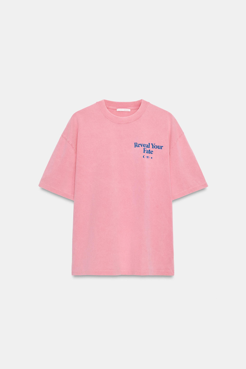 CAMISETA EFECTO LAVADO TEXTO / Rosa