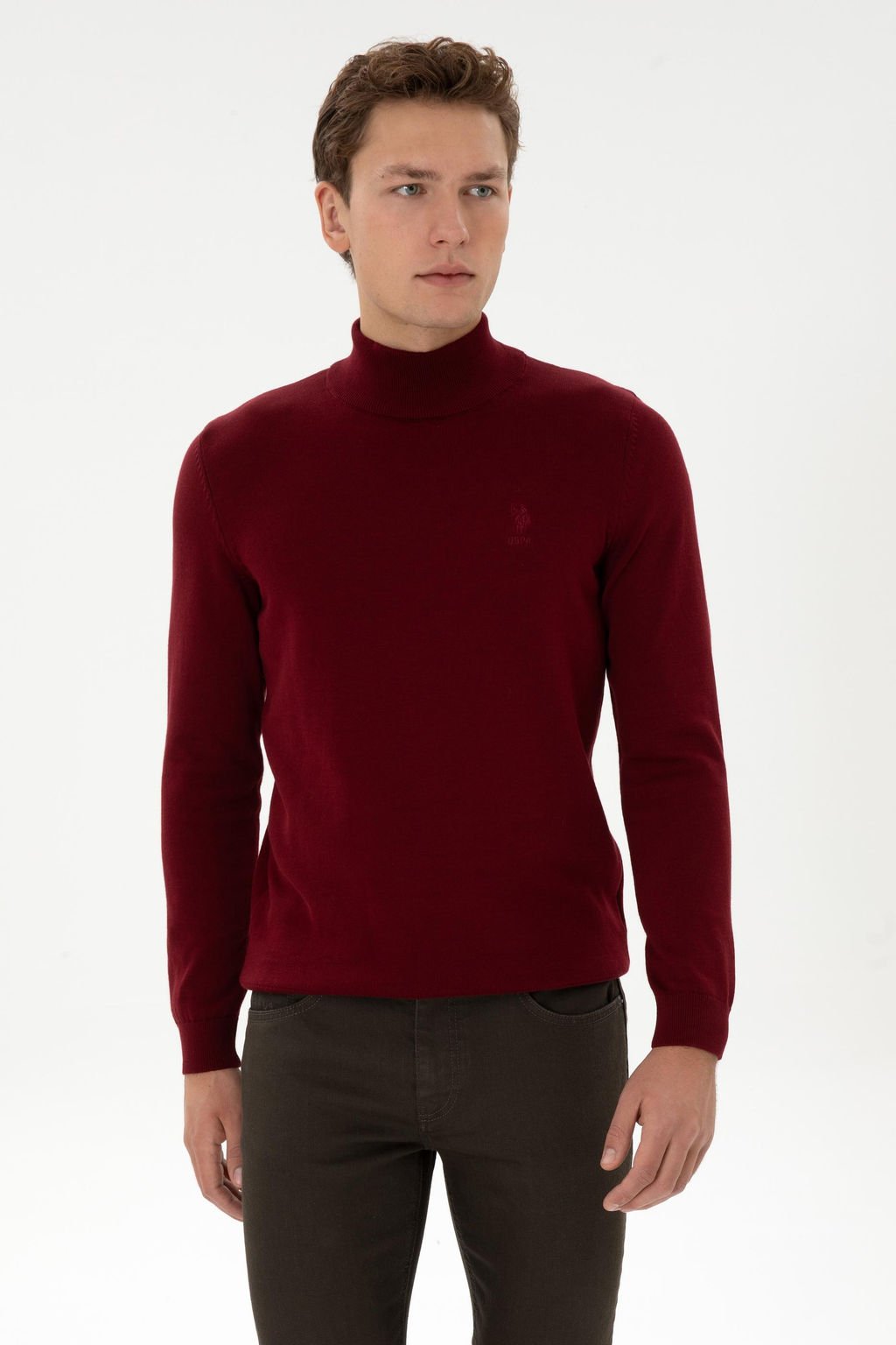 Erkek Slim Fit Yar_m Bo_azl_ Bordo Basic Kazak - U.s. polo assn фото 3