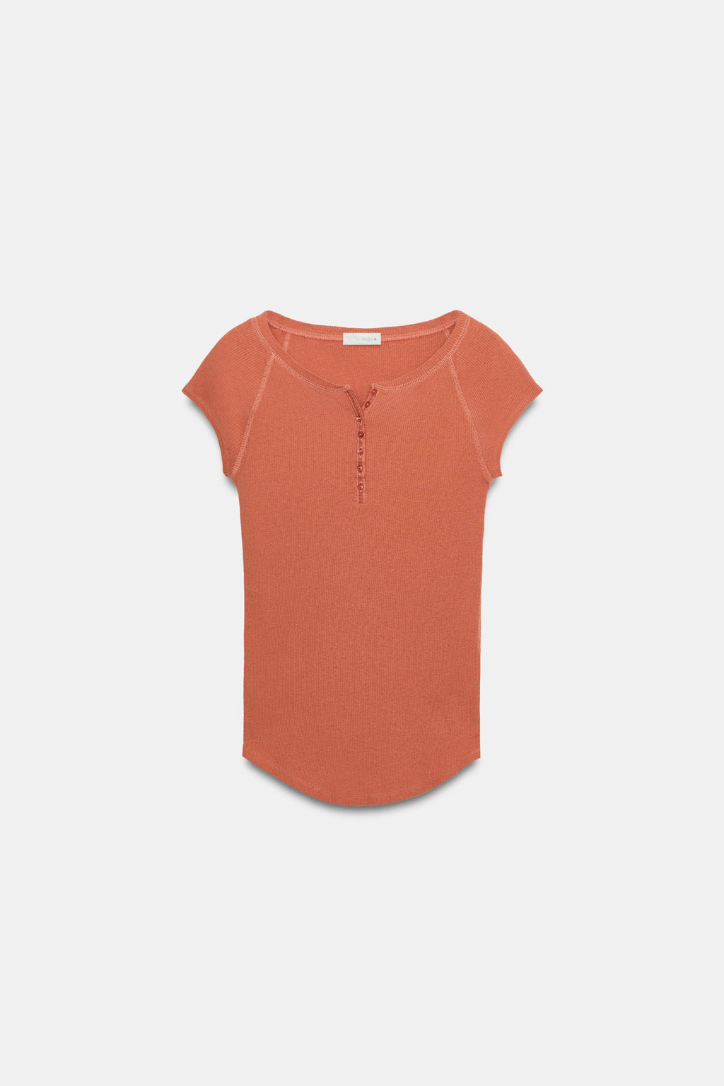 CAMISETA BOTONES CON LINO / Terracota - Zara фото 5