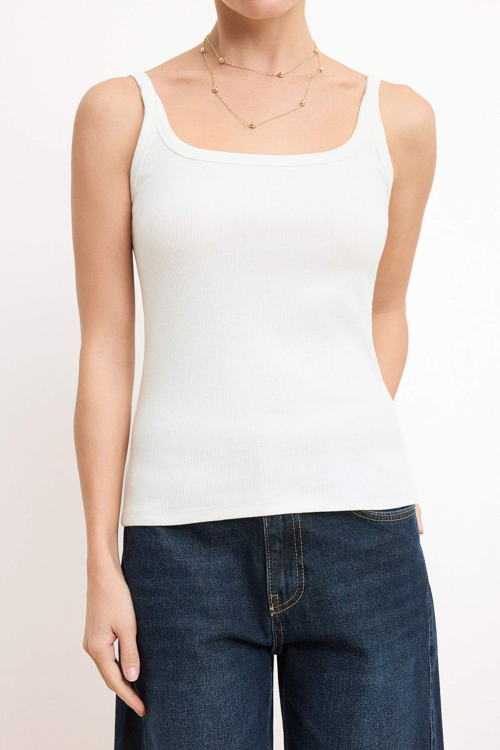 K?rm?z? Fitted/Vucuda Oturan Kare Yaka Kolsuz Aplike Fitilli Esnek Orme Atlet TWOSS26AL00015 - Trendyolmilla фото 7