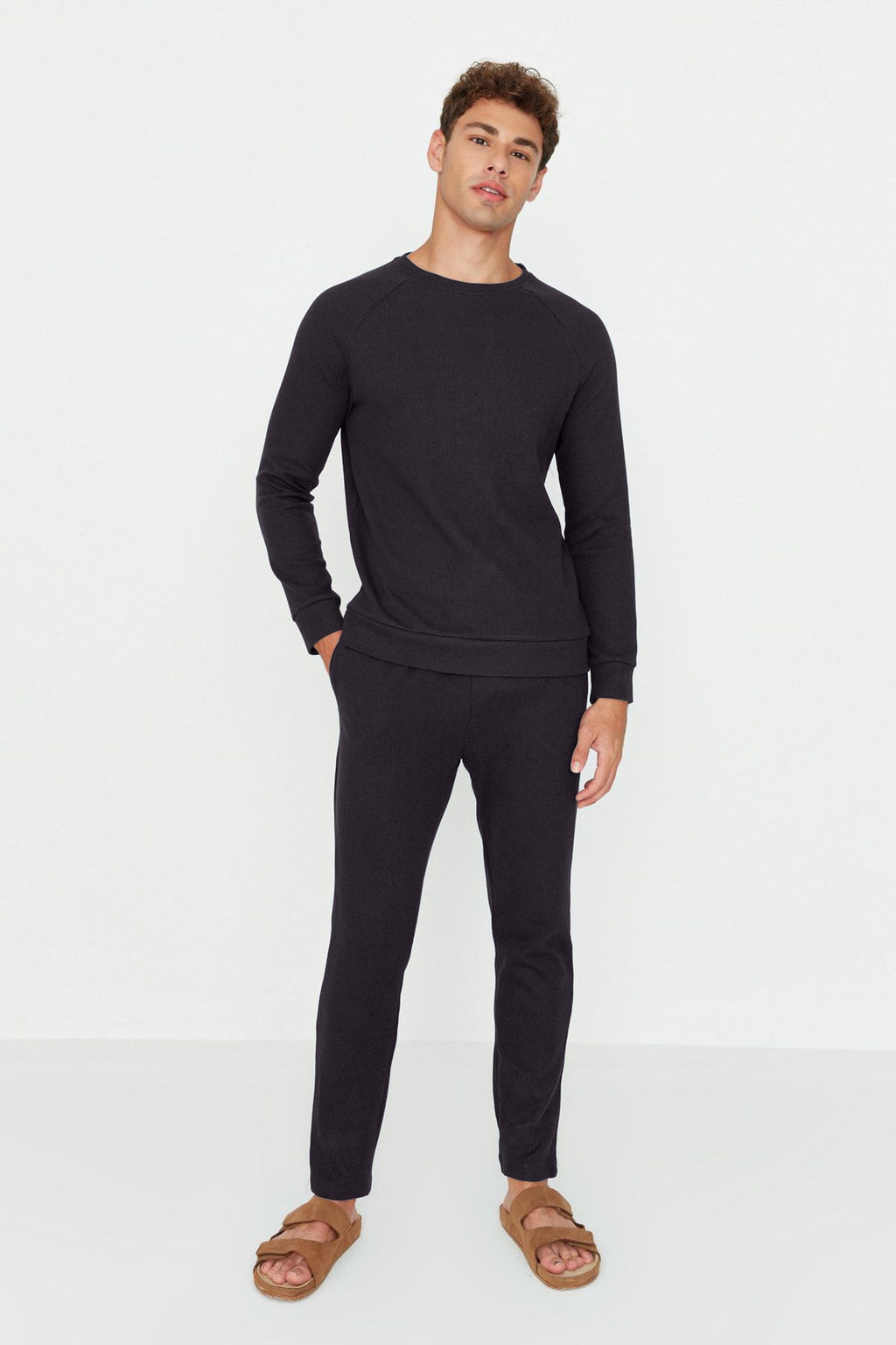 TRENDYOL MAN Lacivert Regular Fit Waffle Orme Pijama Tak?m? TMNAW23PT00015 - Trendyolmilla фото 25