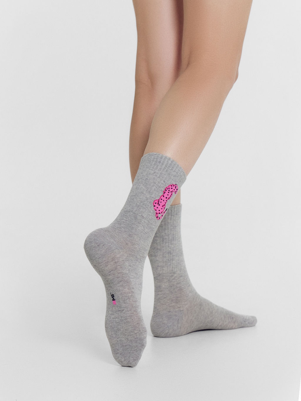 Цена за 5 пар! Носки женские меланжево-серые с рисунком в виде пантеры - Mark formelle фото 2