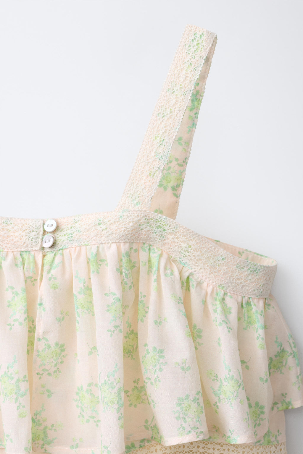 TOP DOBLE VOLANTE FLORES / Verde / Crudo - Zara фото 4