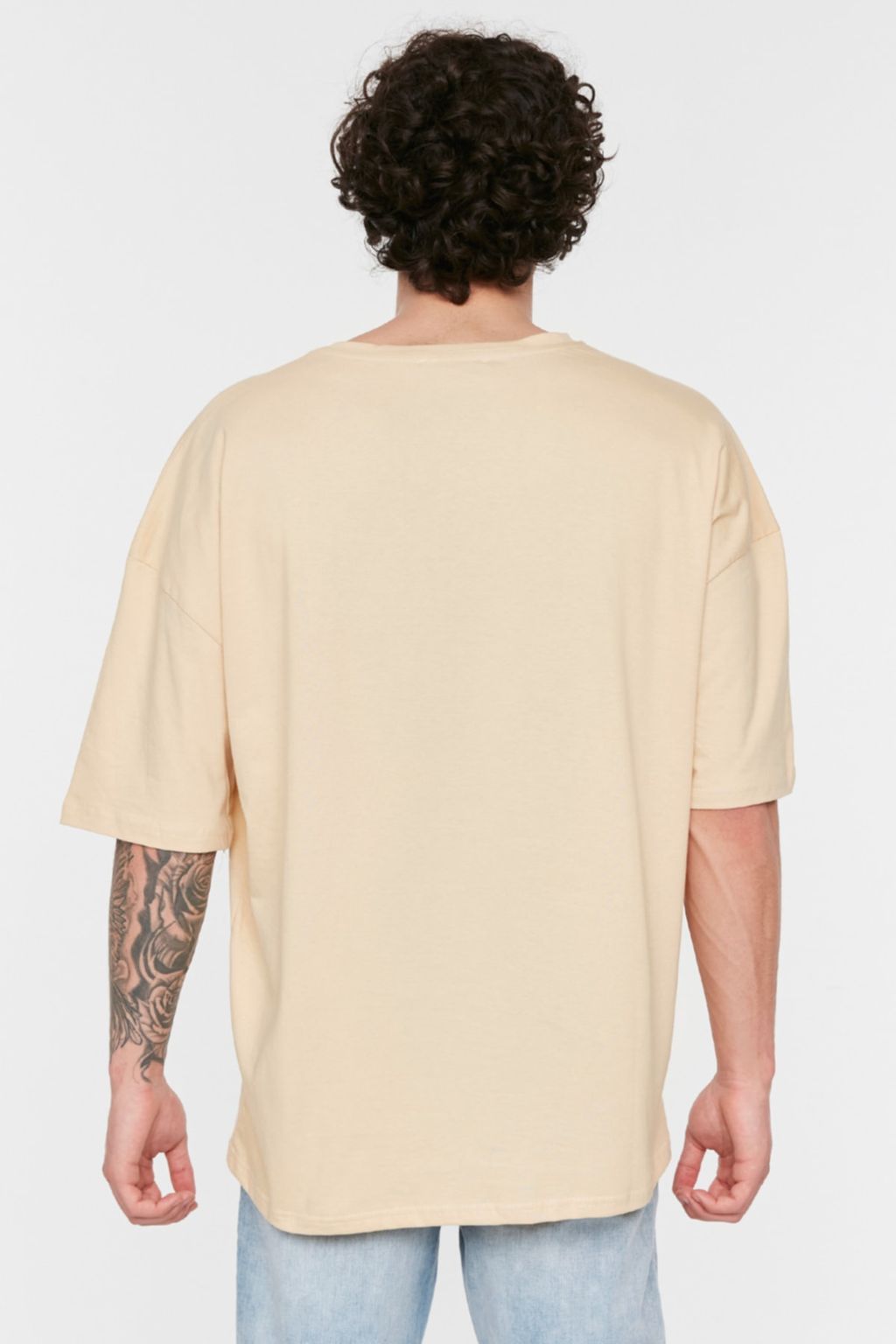 Bej Oversize/Genis Kesim %100 T-Shirt TMNSS22TS0318