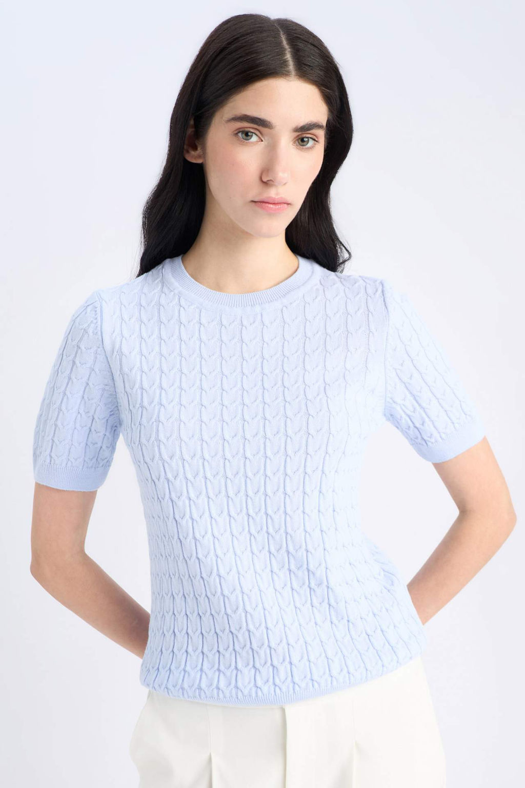 Regular Fit Bisiklet Yaka Sac Orgulu K?sa Kollu Triko Kazak - Defacto фото 5