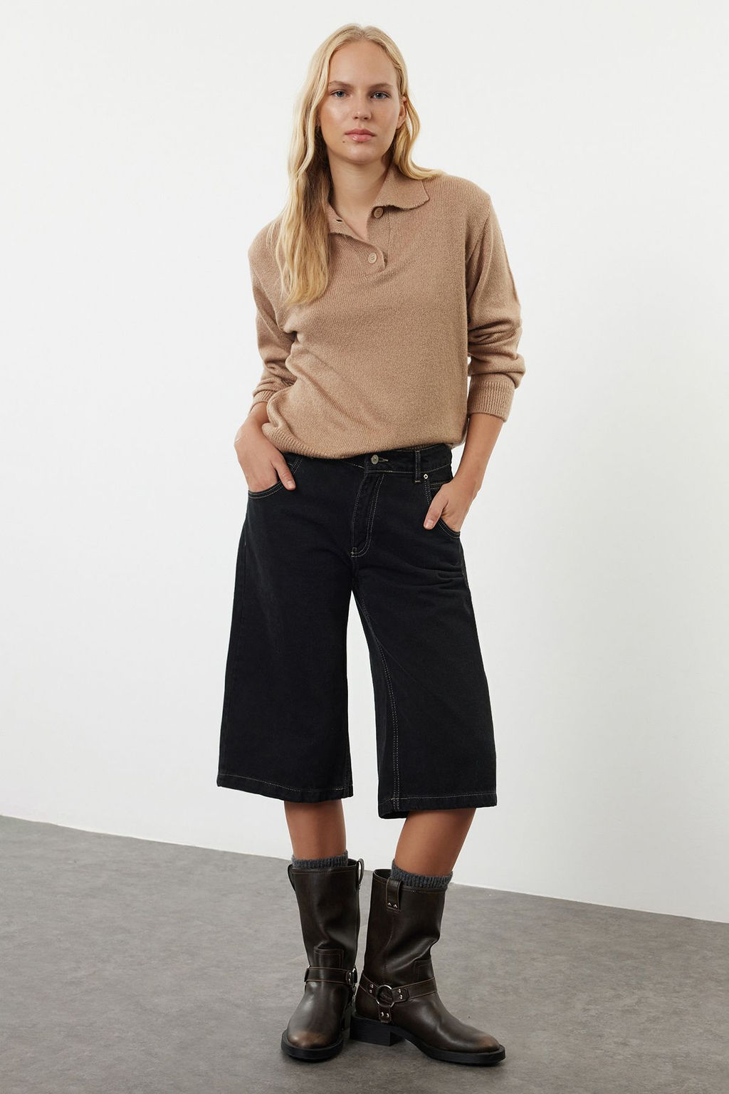 Vizon More Sustainable Yumusak Dokulu Genis Kal?p Polo Yaka Triko Kazak TWOAW25KZ00308 - Trendyolmilla фото 2