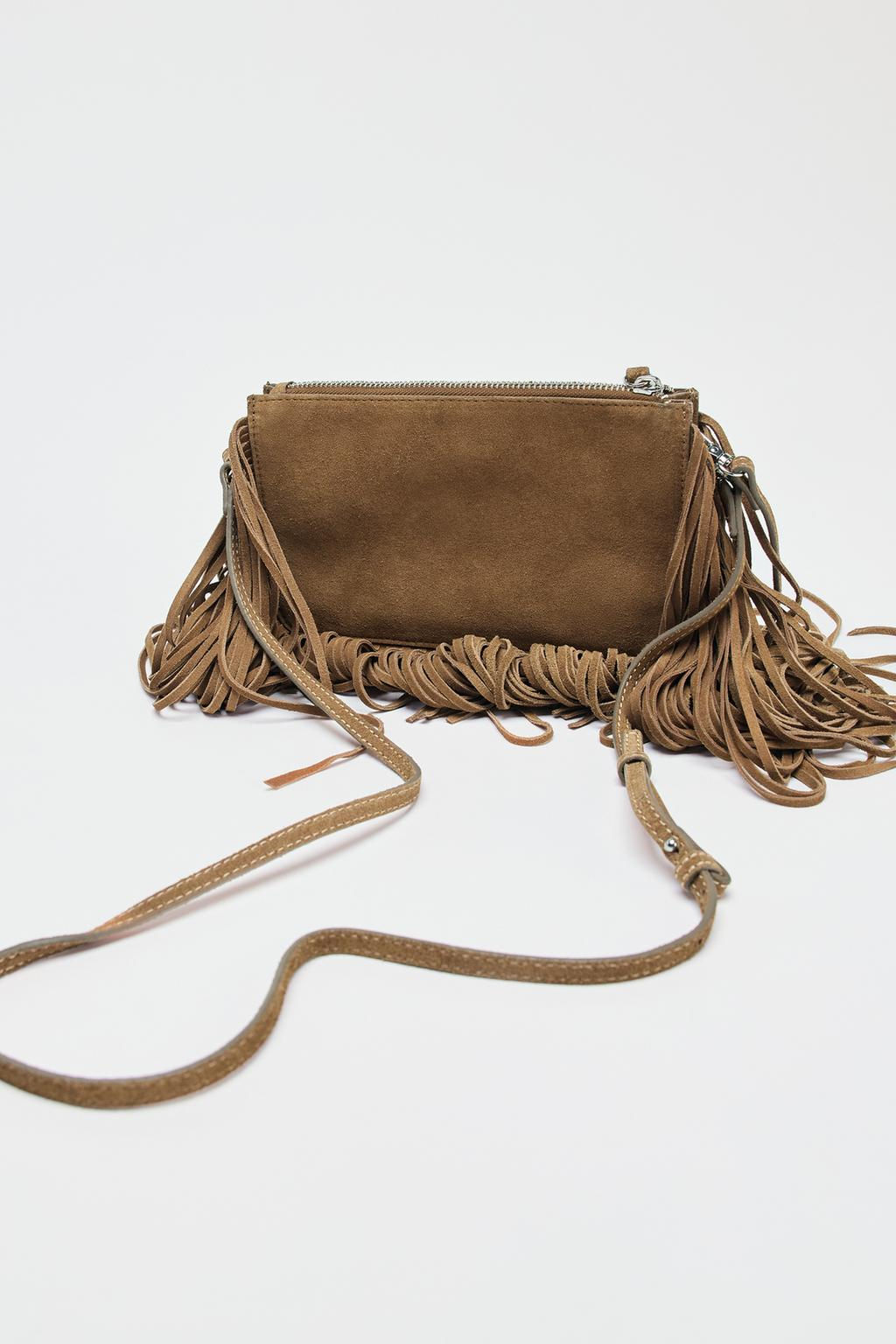 FRINGED SPLIT SUEDE MINI CROSSBODY BAG - Zara фото 4