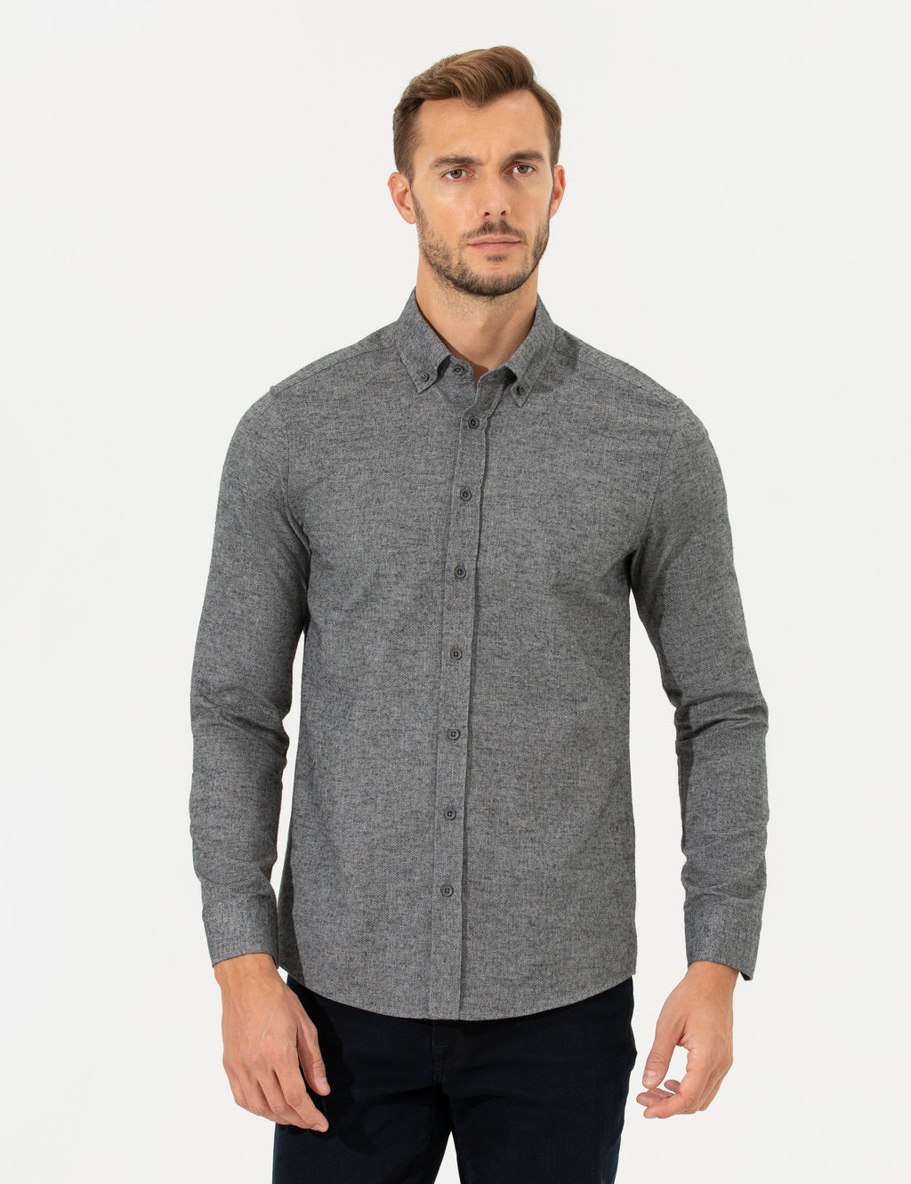 Gri Slim Fit Uzun Kollu G_mlek