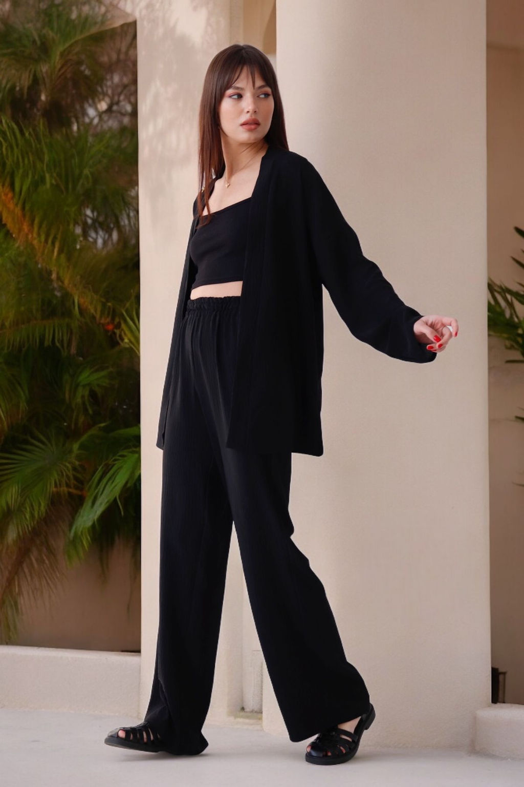 9192 Костюм из кимоно и брюк-палаццо чёрный - Martichelli фото 23