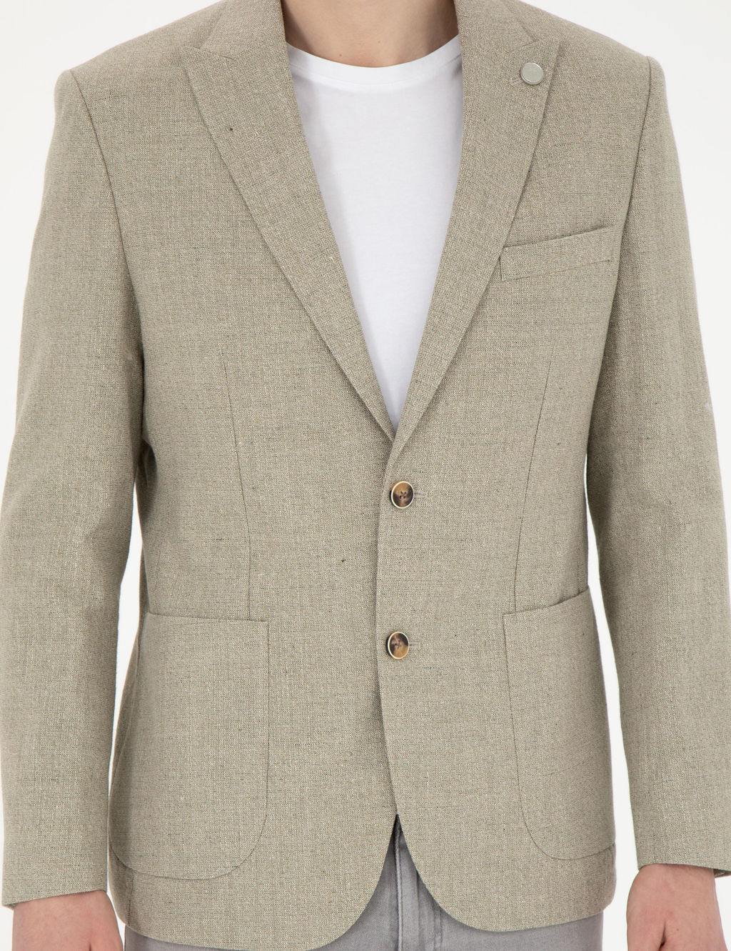 A__k Ye_il Slim Fit Keten Kar___ml_ Ceket