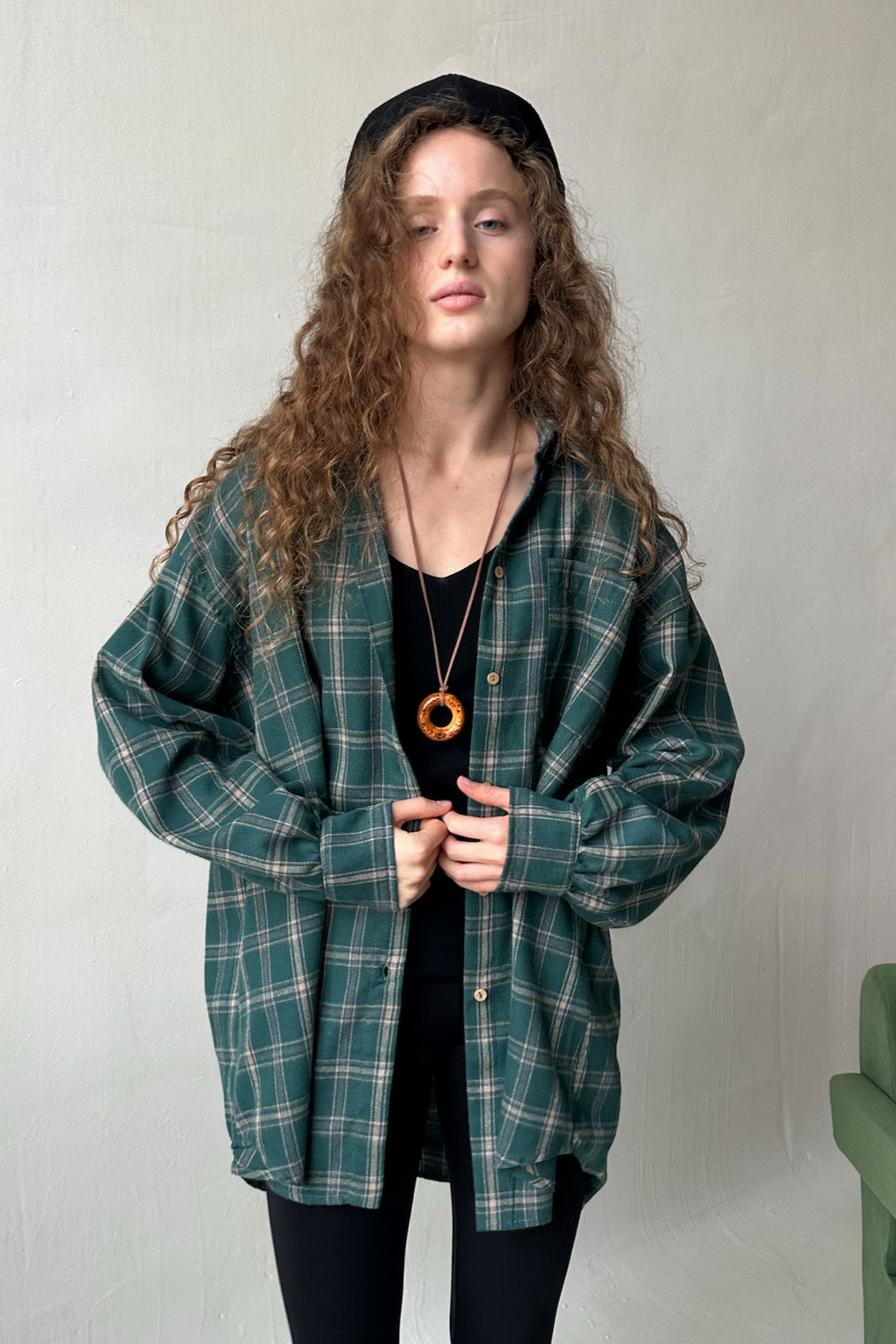 Рубашка женская HUG077/14/Зеленый, бежевый