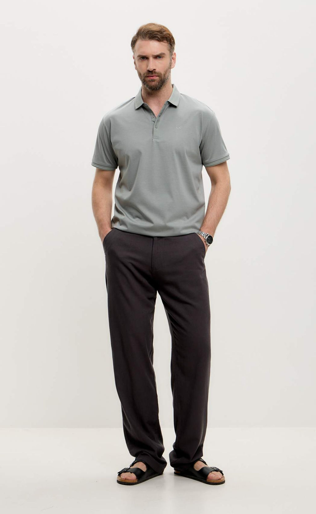 Брюки лен F511-0851 d.grey