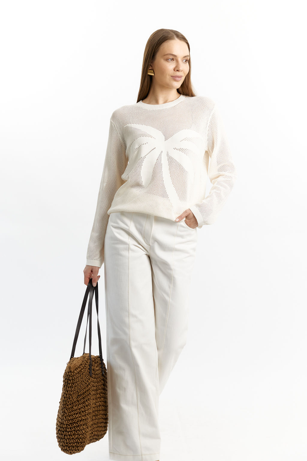 Джемпер прямого кроя с фактурной вязкой по полочке и рукавам. - Serginnetti фото 3