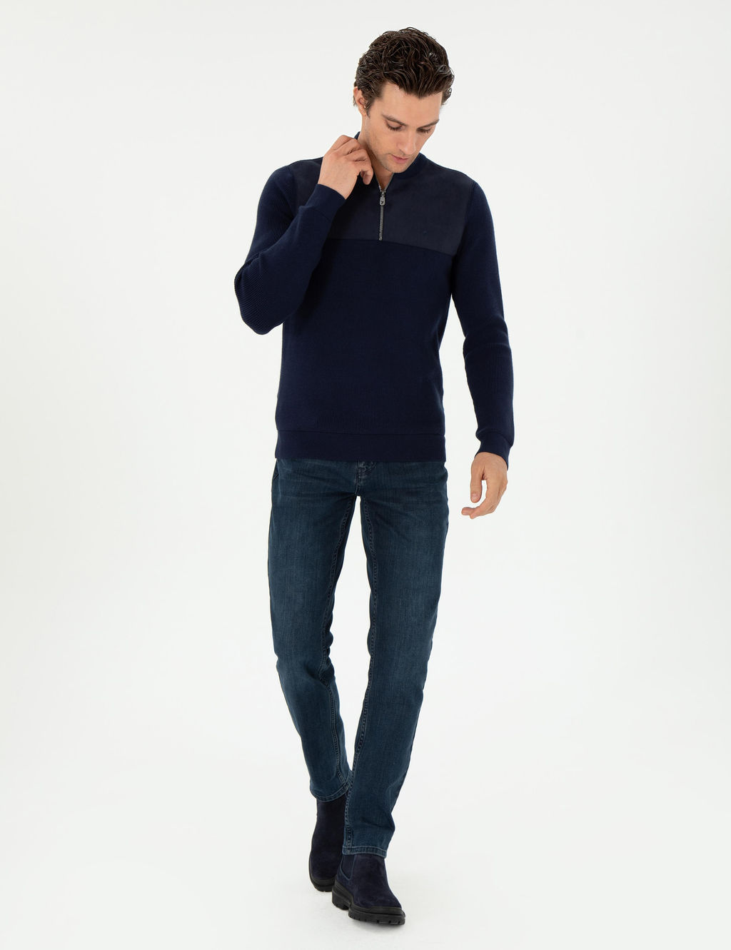 Темно-синий зауженный свитер - Cacharel фото 4