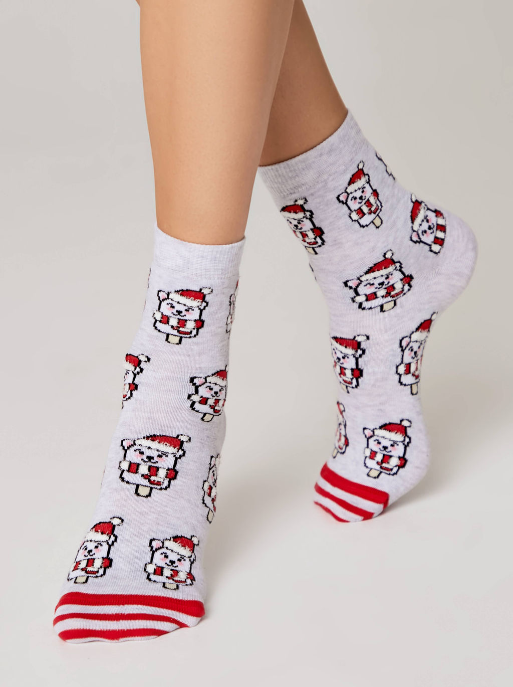 Цена за 2 пары. Носки новогодние светло-серый