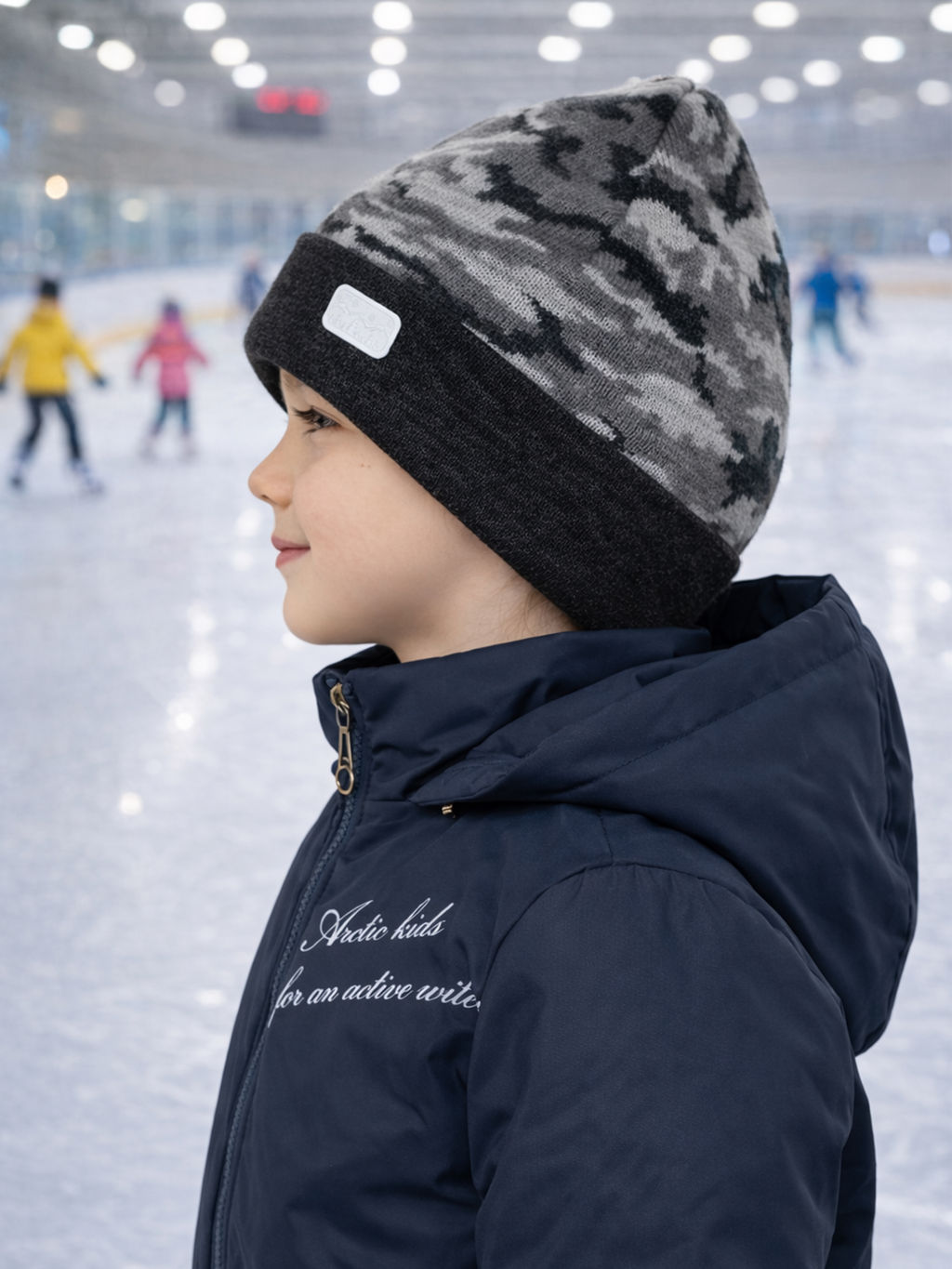 Шапка вязаная камуфляж серый