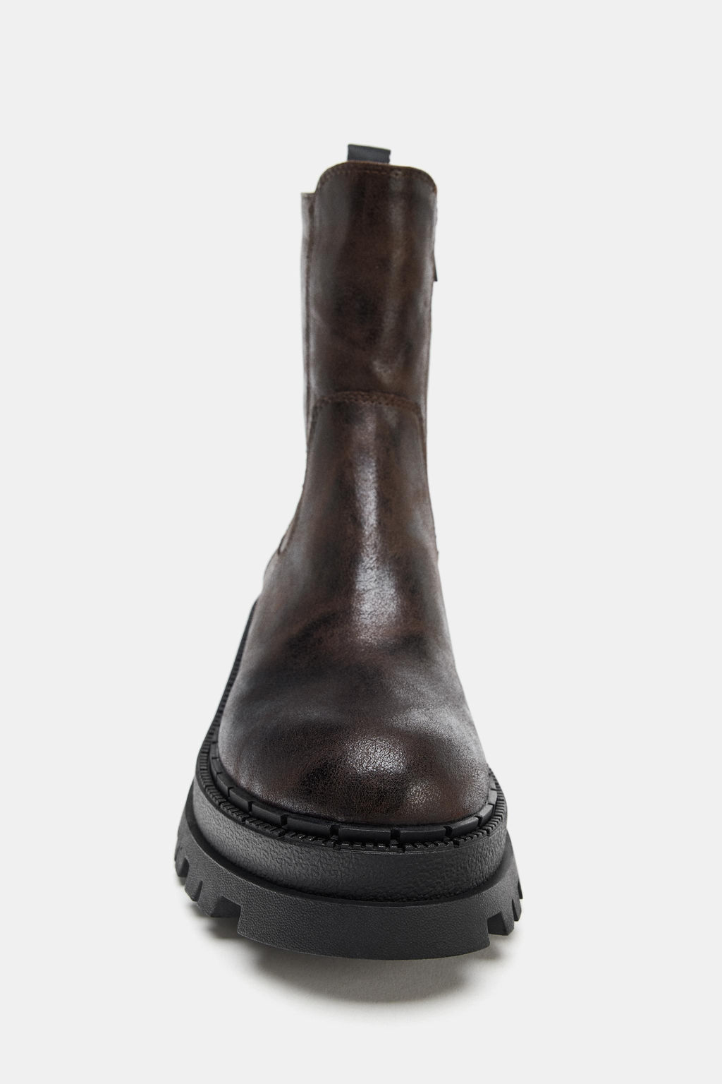 DISTRESSED-EFFECT PLATFORM ANKLE BOOTS