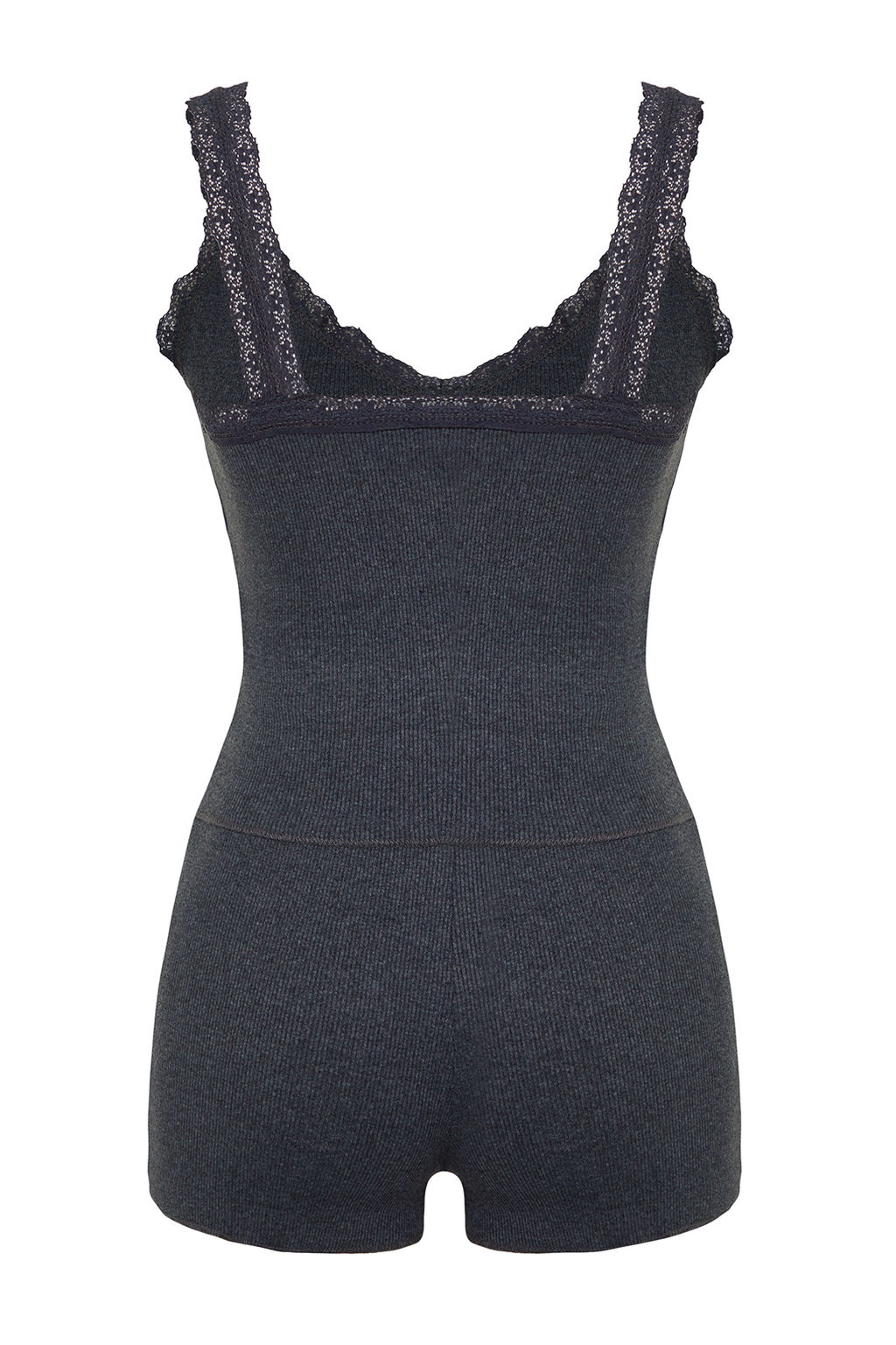 Trendyolmilla Antrasit Dantelli Fitilli Sortlu Orme Pijama Tak?m? THMSS24PT00006 фото 17