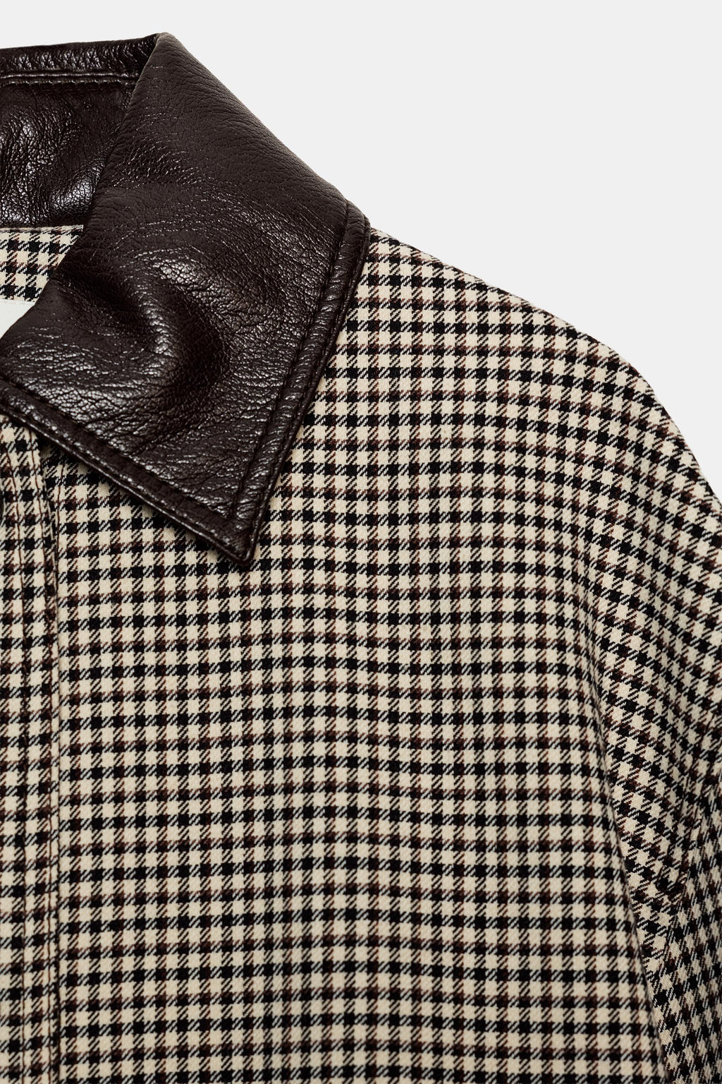 CHAQUETA PATA DE GALLO ACABADOS EFECTO PIEL / Negro / Crudo - Zara фото 9