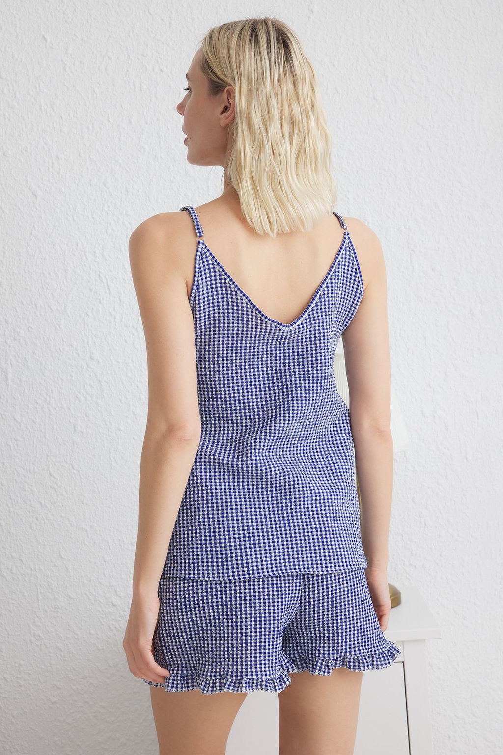 Trendyolmilla Lacivert Potikareli F?rf?rl? Ip Ask?l? Sortlu Dokuma Pijama Tak?m? THMSS25PT00088  фото 11