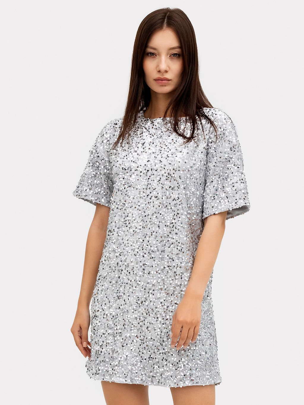 Платье женское мини серебристо-серое с пайетками - Mark formelle фото 5