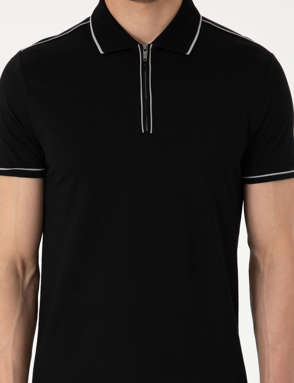 Siyah Slim Fit %100 Pamuk Polo Yaka Merserize Ti__rt