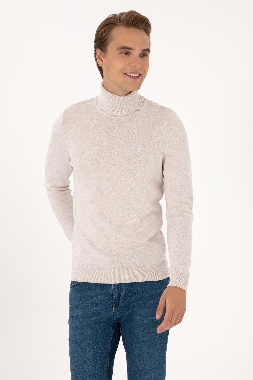Erkek Slim Fit Bo_azl_ Yaka Ta_ Basic Kazak - U.s. polo assn фото 3
