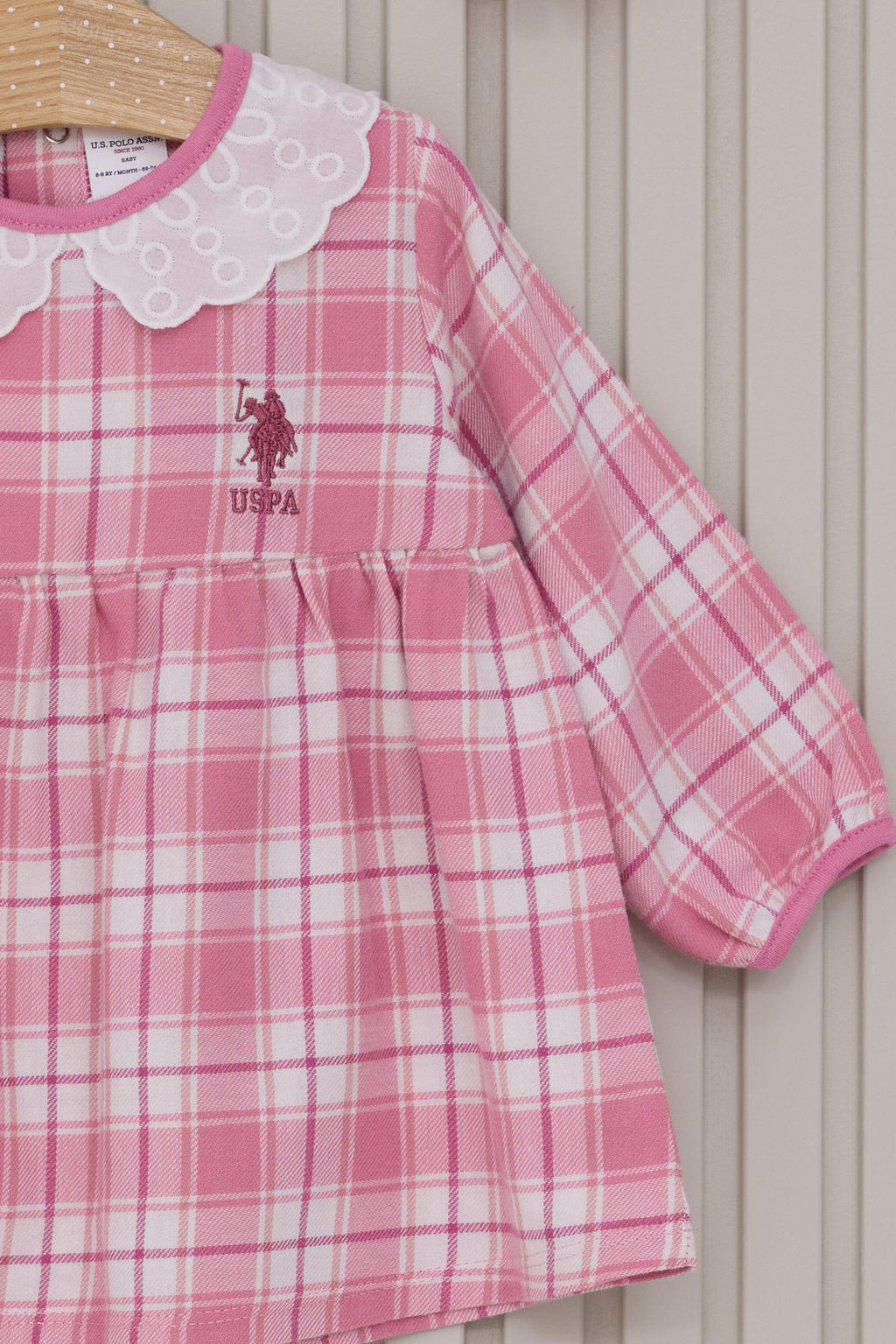 K_z Bebek Pembe Ekose Desenli Elbise Bandana 2li Set